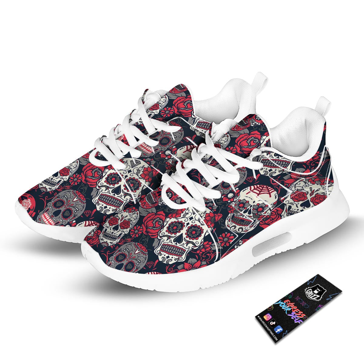 Skull Flower Red Sugar Print Pattern Tennis Shoes-grizzshop