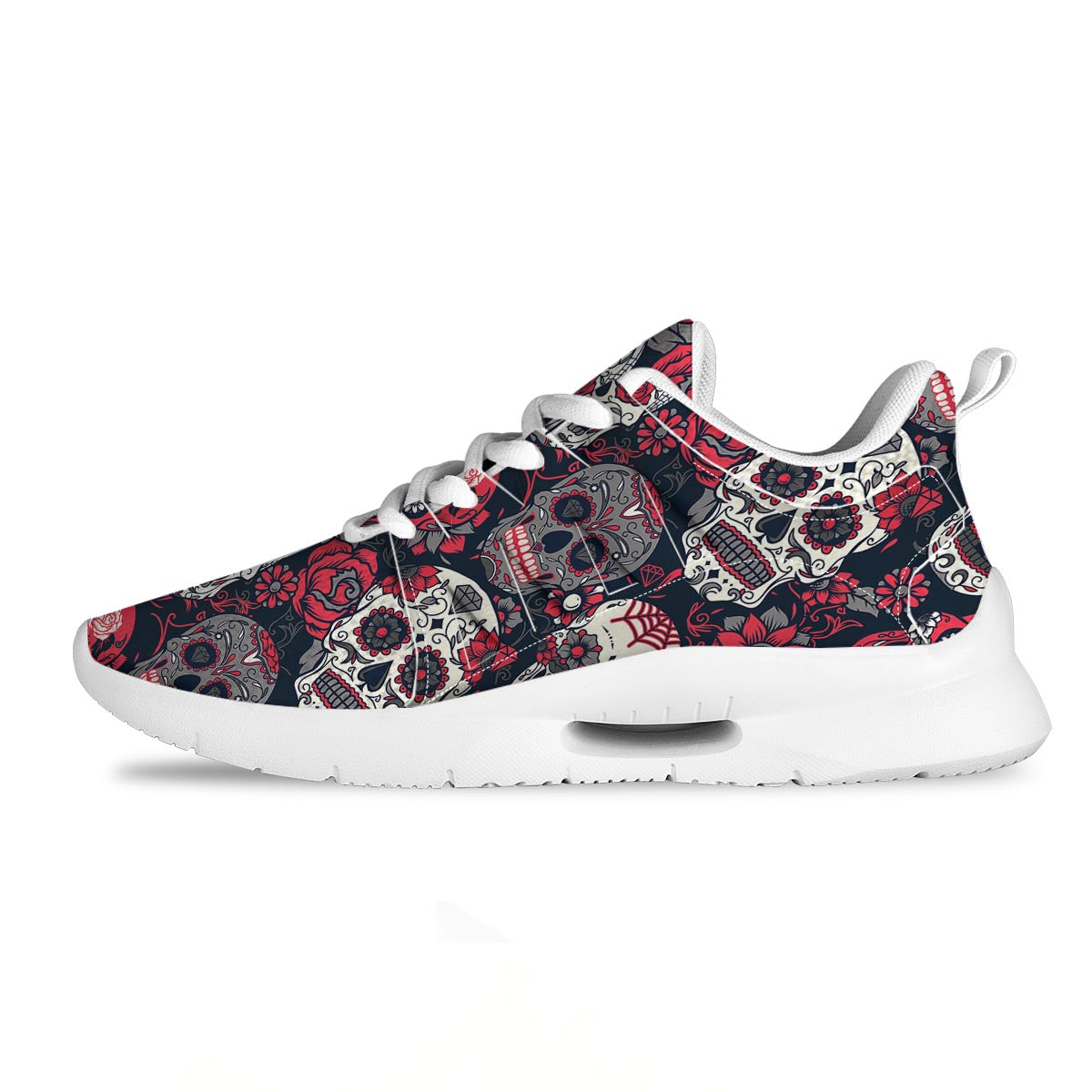 Skull Flower Red Sugar Print Pattern Tennis Shoes-grizzshop