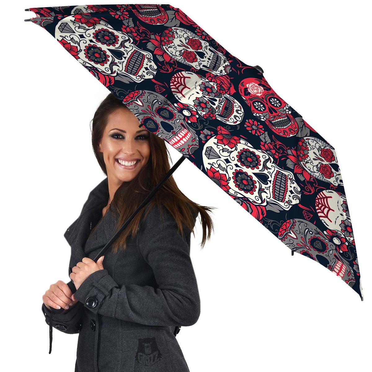 Skull Flower Red Sugar Print Pattern Umbrella-grizzshop