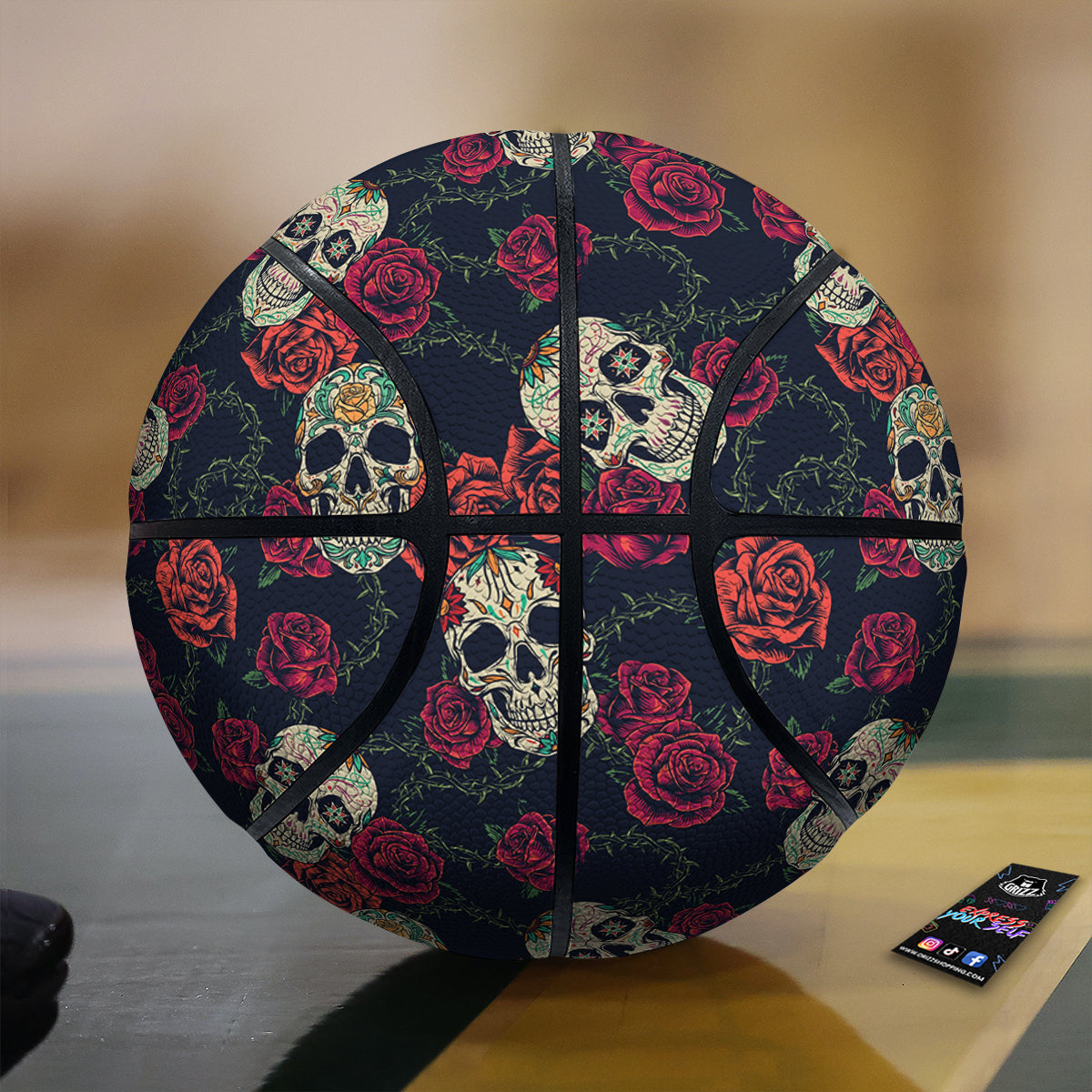 Skull Flowers Vintage Print Pattern Basketball