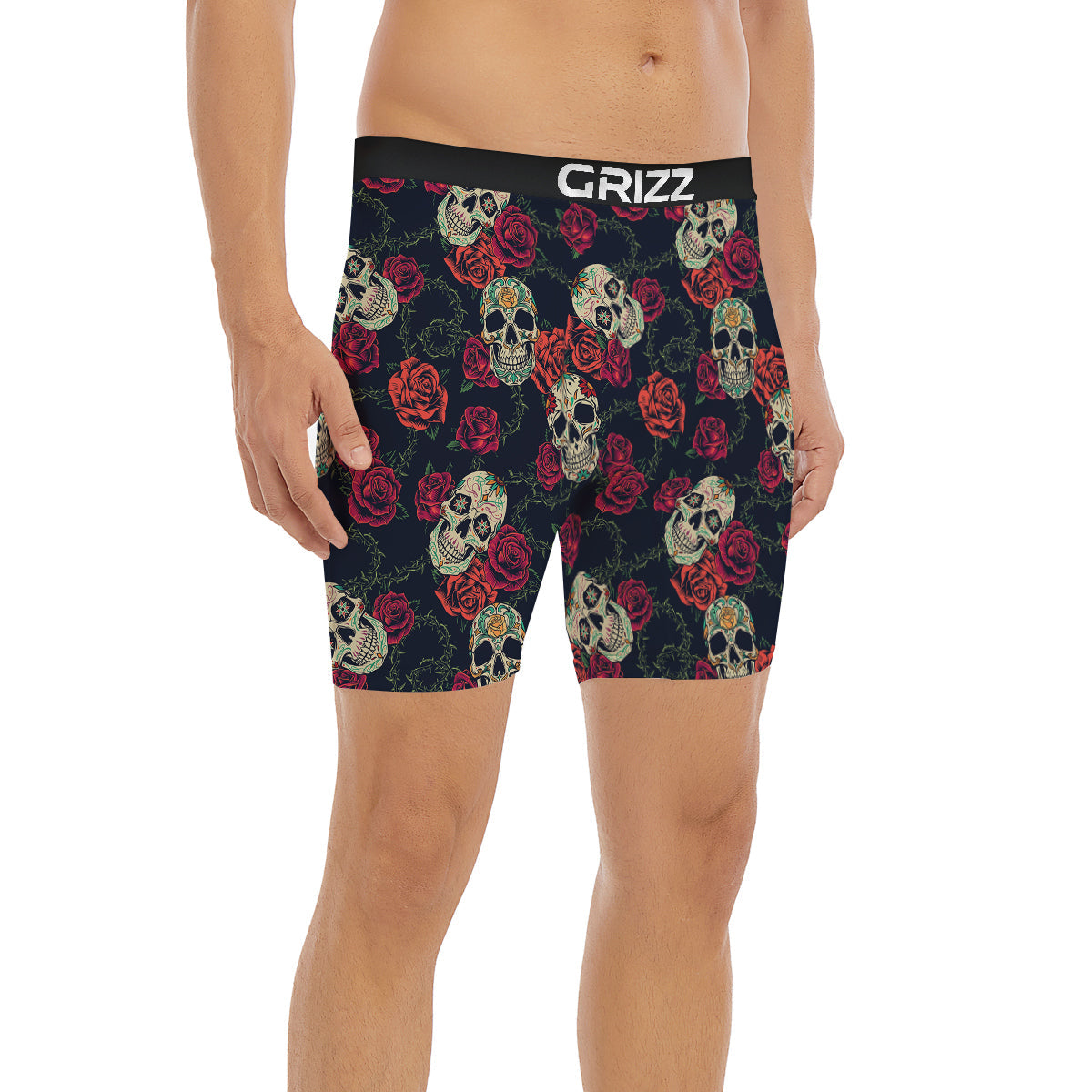 Skull Flowers Vintage Print Pattern Boxer Briefs-grizzshop