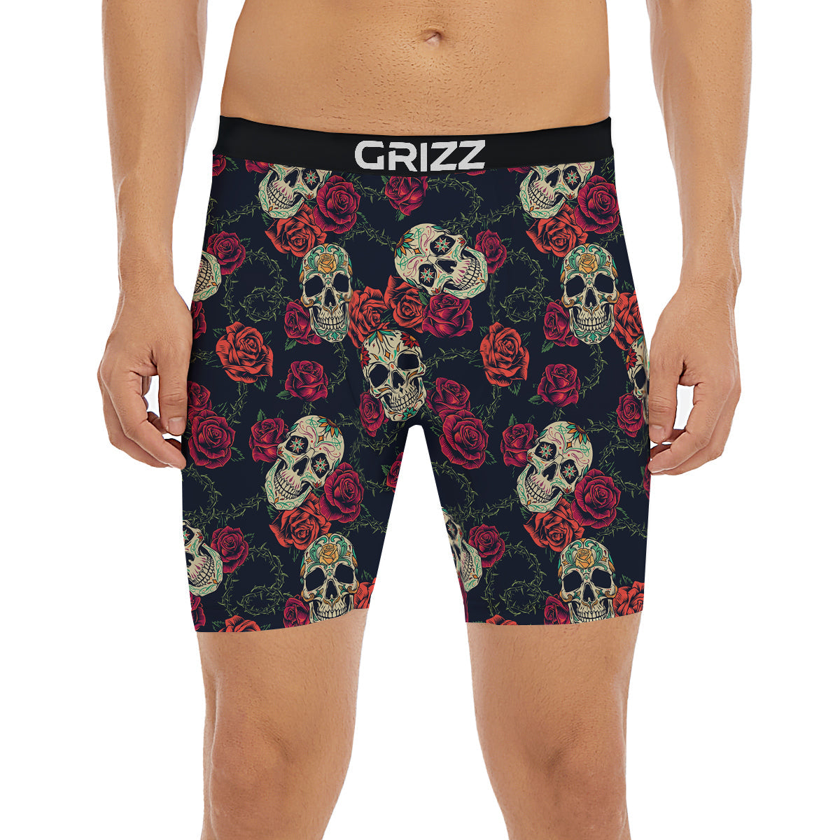Skull Flowers Vintage Print Pattern Boxer Briefs-grizzshop