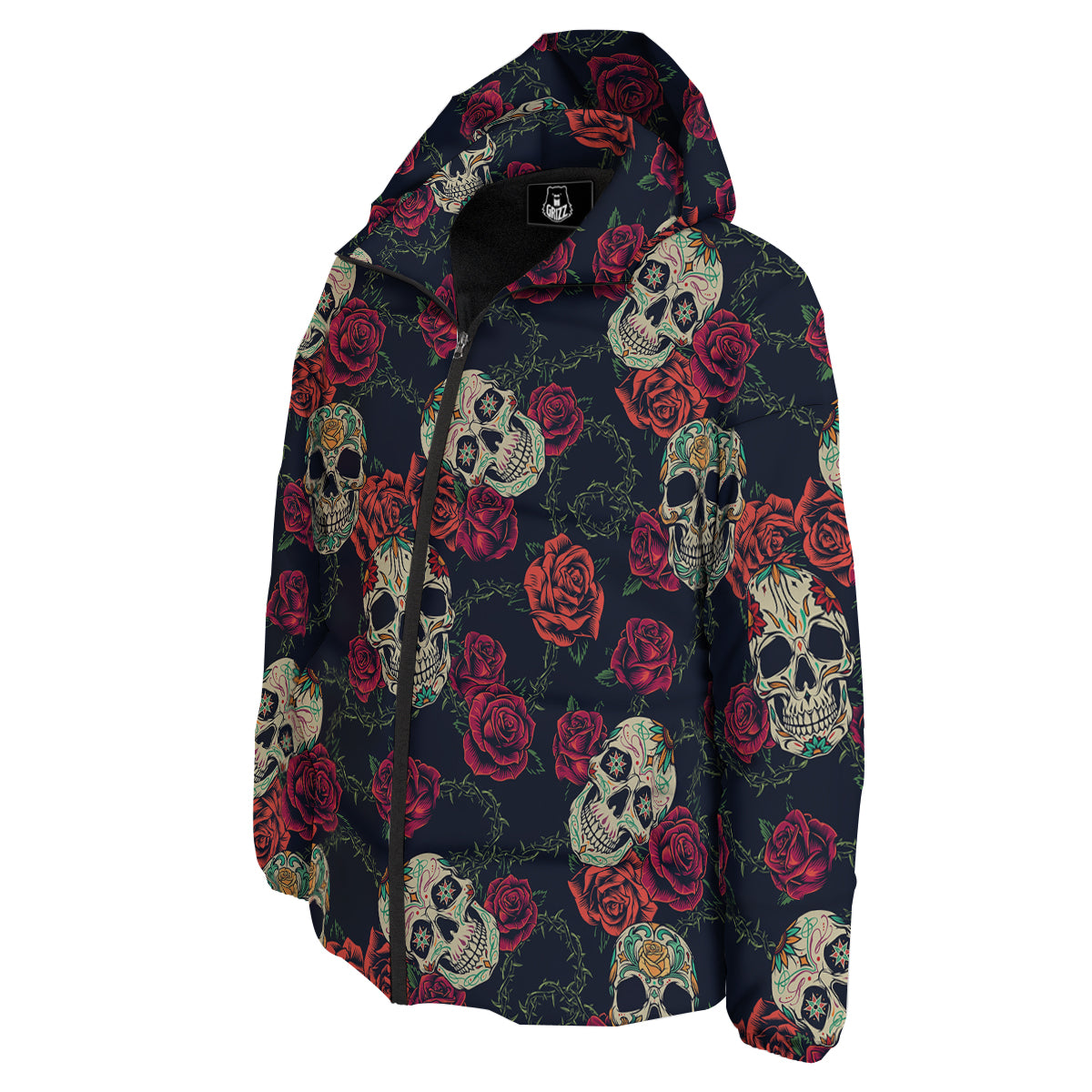 Skull Flowers Vintage Print Pattern Down Jacket-grizzshop
