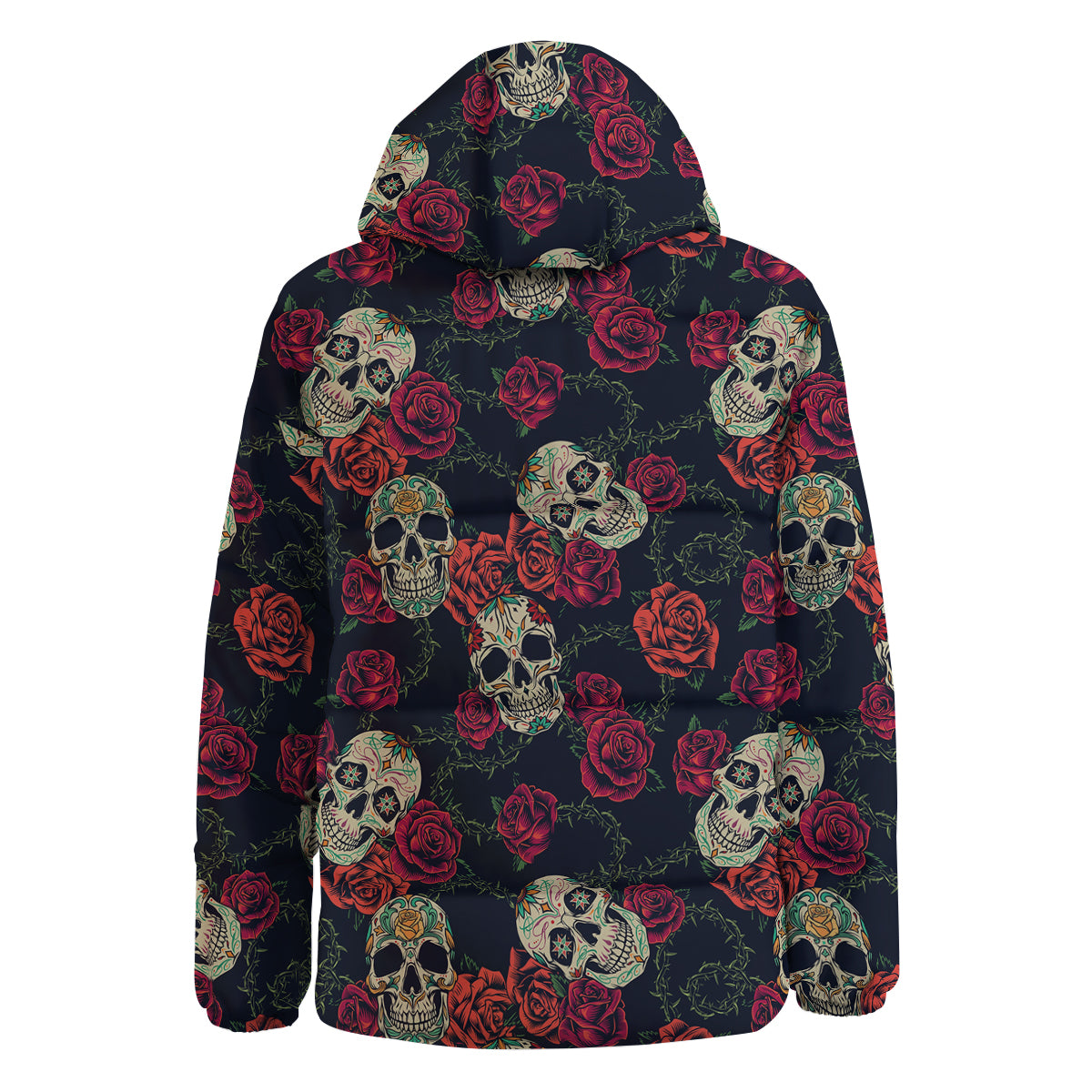 Skull Flowers Vintage Print Pattern Down Jacket-grizzshop