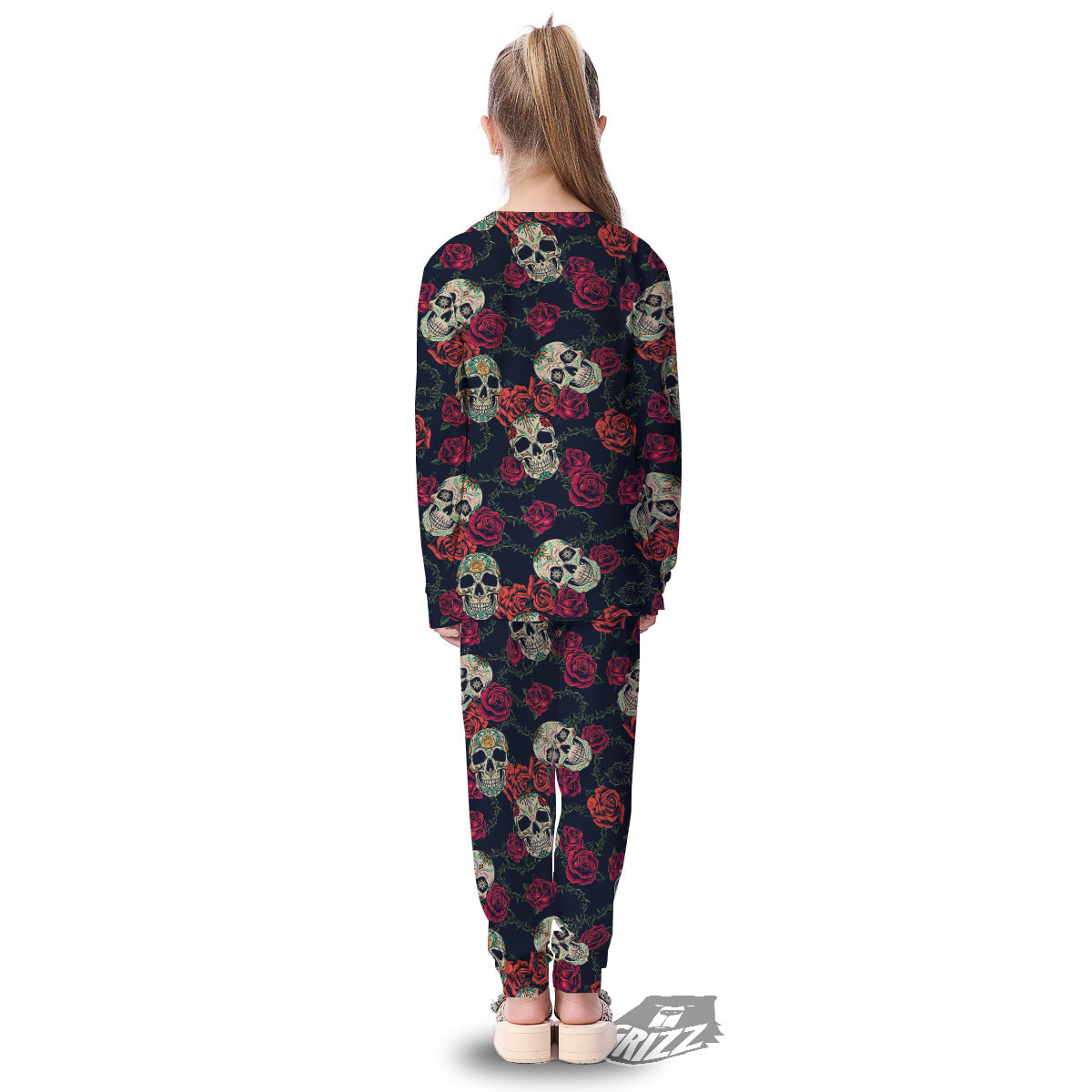 Skull Flowers Vintage Print Pattern Kid's Pajamas-grizzshop