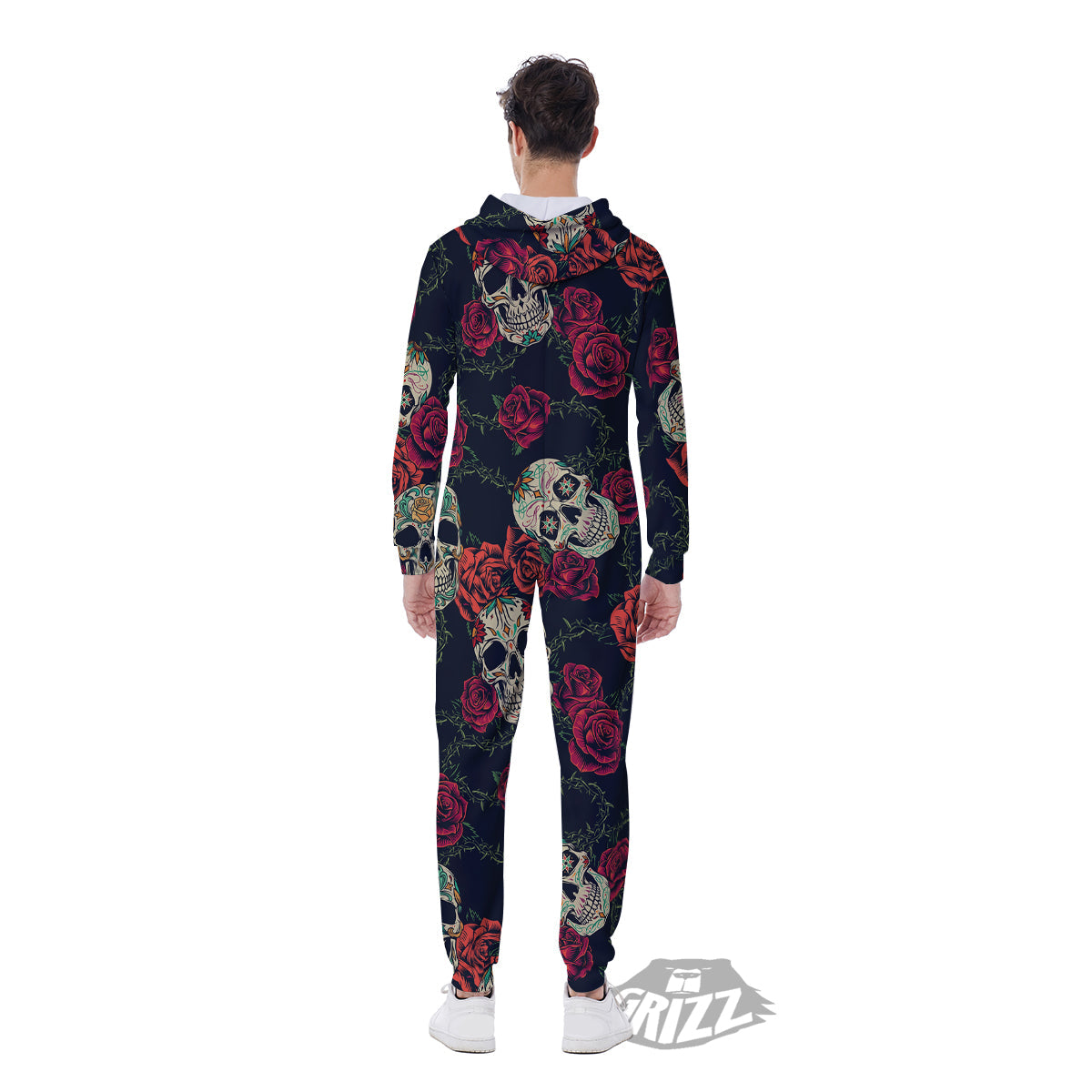 Skull Flowers Vintage Print Pattern Men's Jumpsuit-grizzshop