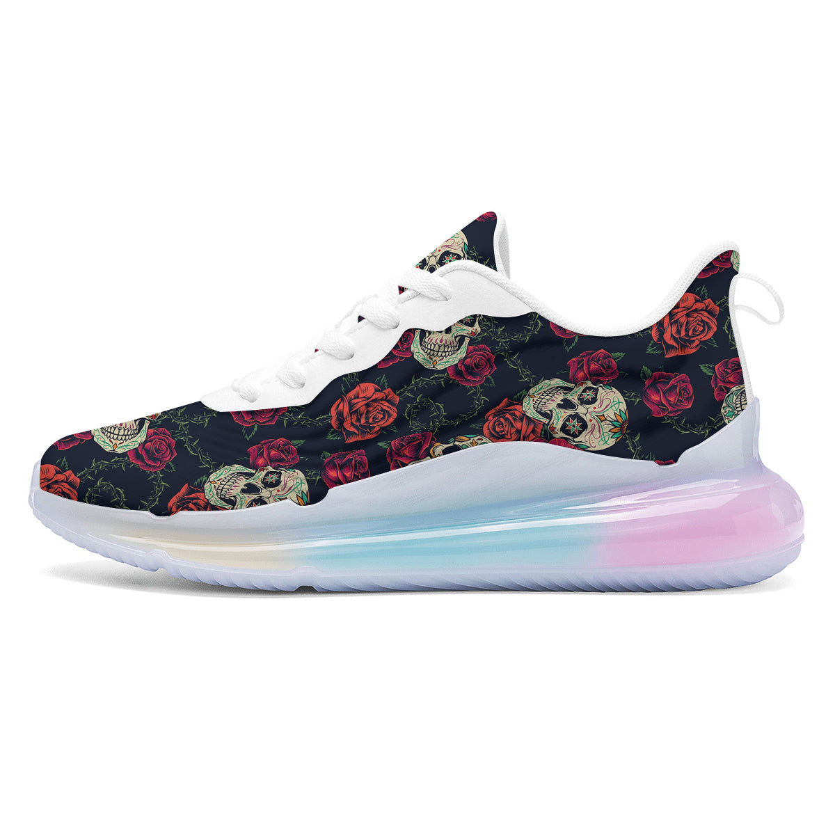 Skull Flowers Vintage Print Pattern Running Sneakers-grizzshop