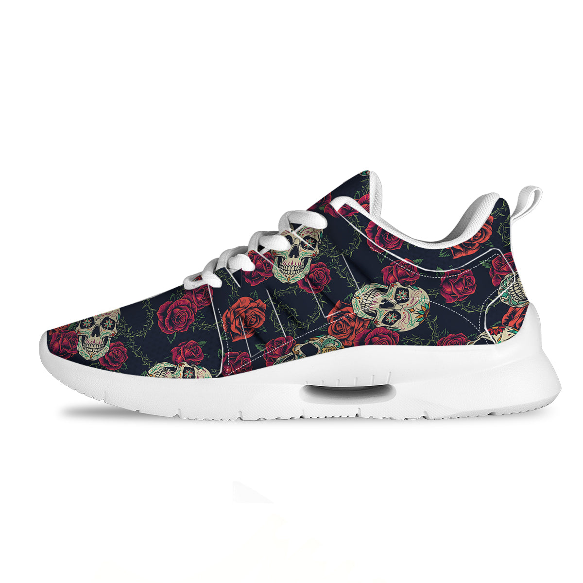Skull Flowers Vintage Print Pattern Tennis Shoes-grizzshop