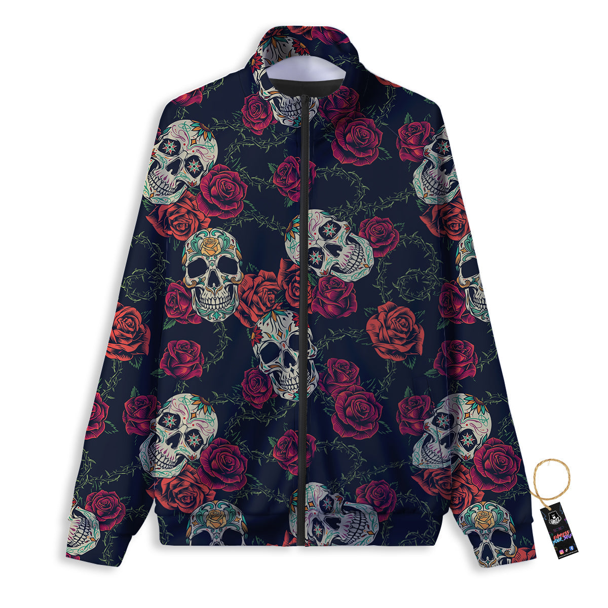 Skull Flowers Vintage Print Pattern Track Jacket-grizzshop