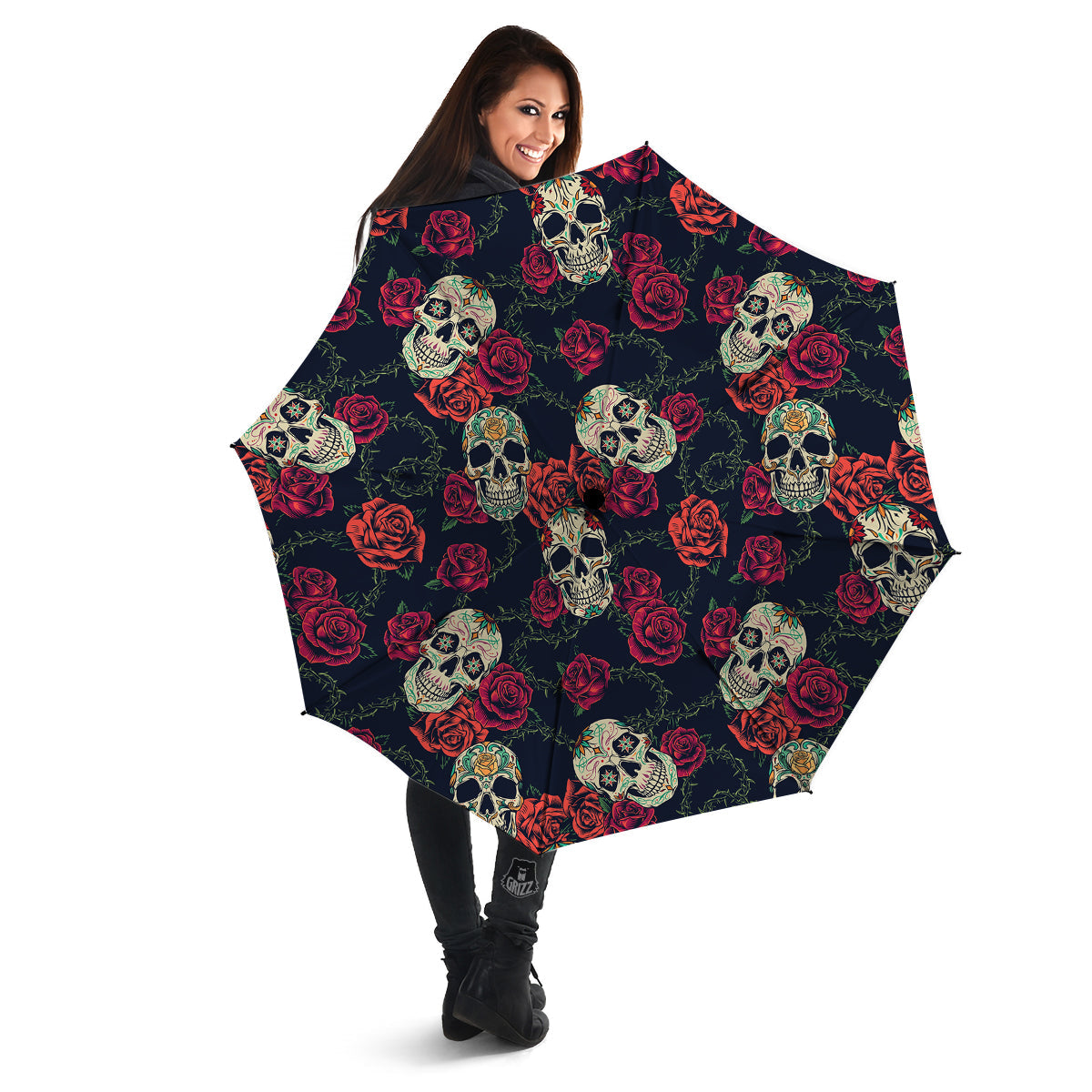 Skull Flowers Vintage Print Pattern Umbrella-grizzshop