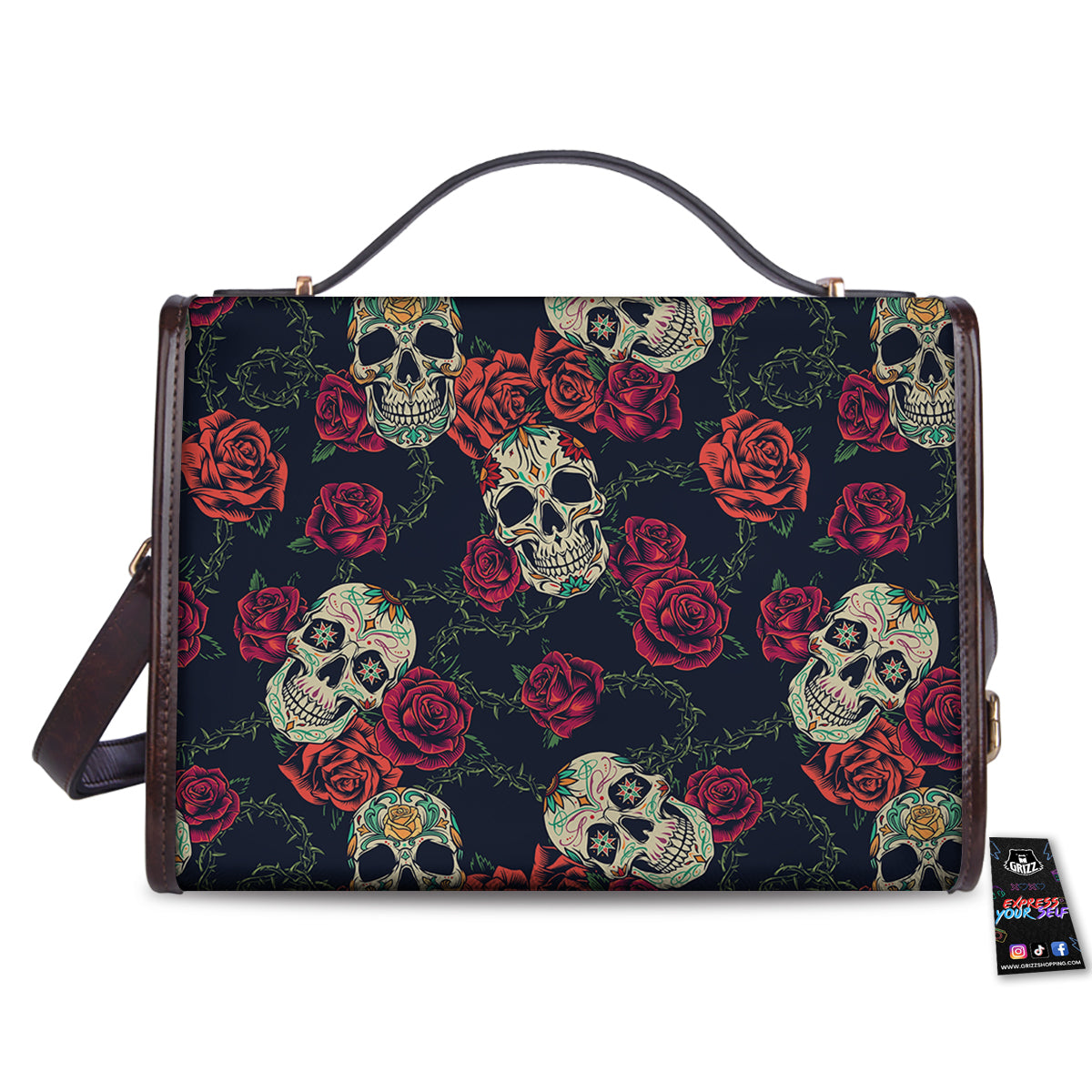 Skull Flowers Vintage Print Pattern Women's Satchel Bag-grizzshop