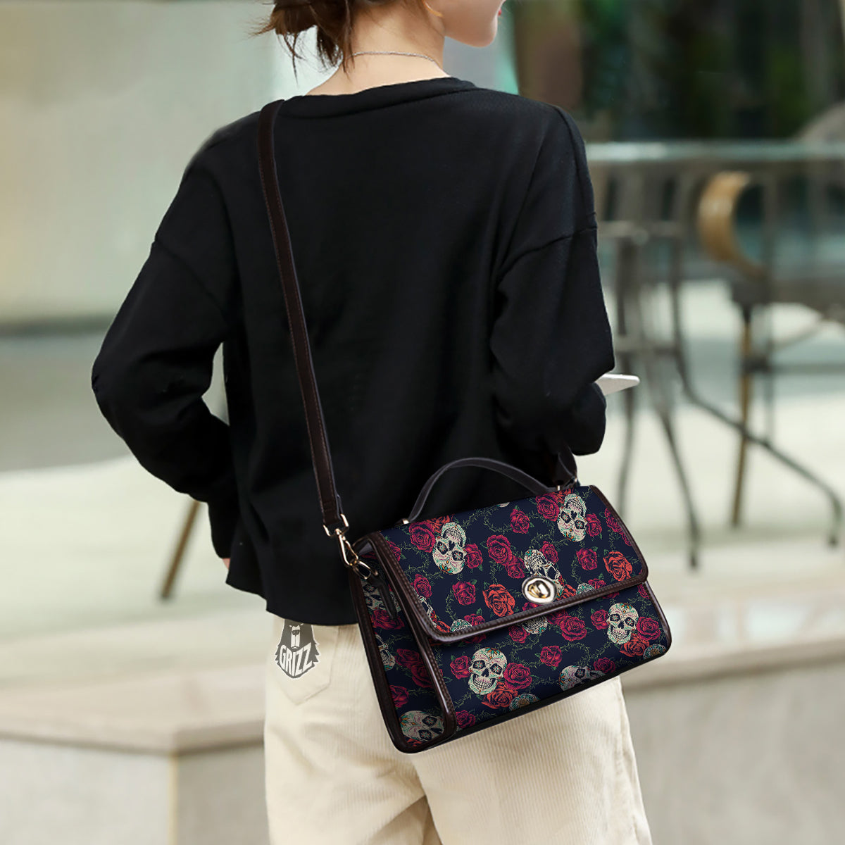 Skull Flowers Vintage Print Pattern Women's Satchel Bag-grizzshop