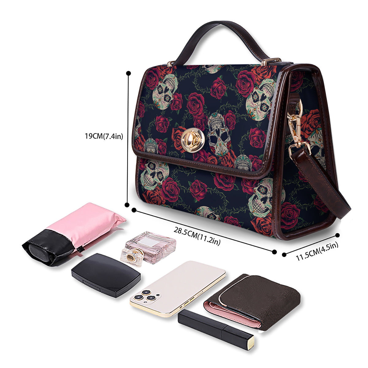 Skull Flowers Vintage Print Pattern Women's Satchel Bag-grizzshop