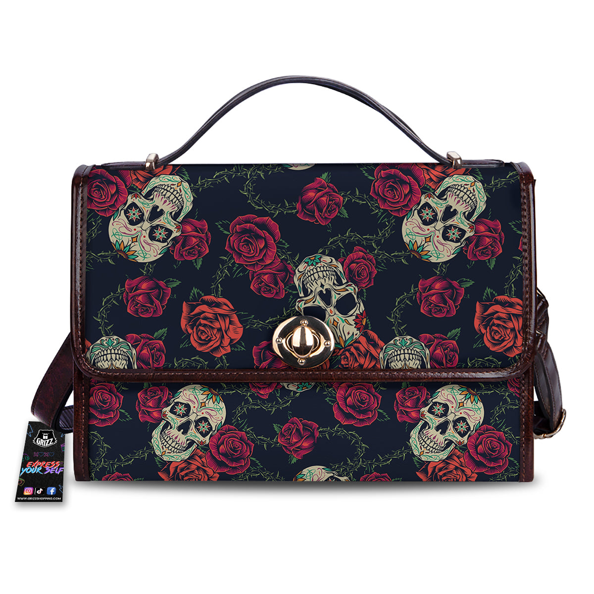Skull Flowers Vintage Print Pattern Women's Satchel Bag-grizzshop