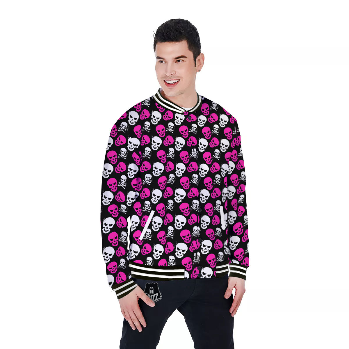 Skull Girly Emo Print Pattern Baseball Jacket-grizzshop