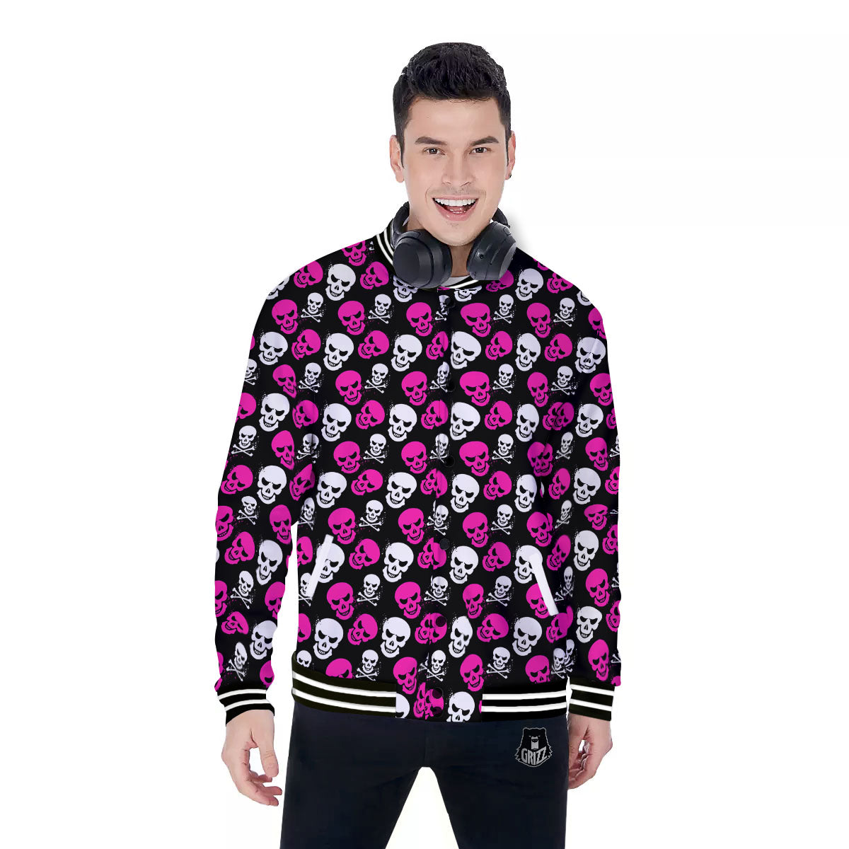 Skull Girly Emo Print Pattern Baseball Jacket-grizzshop