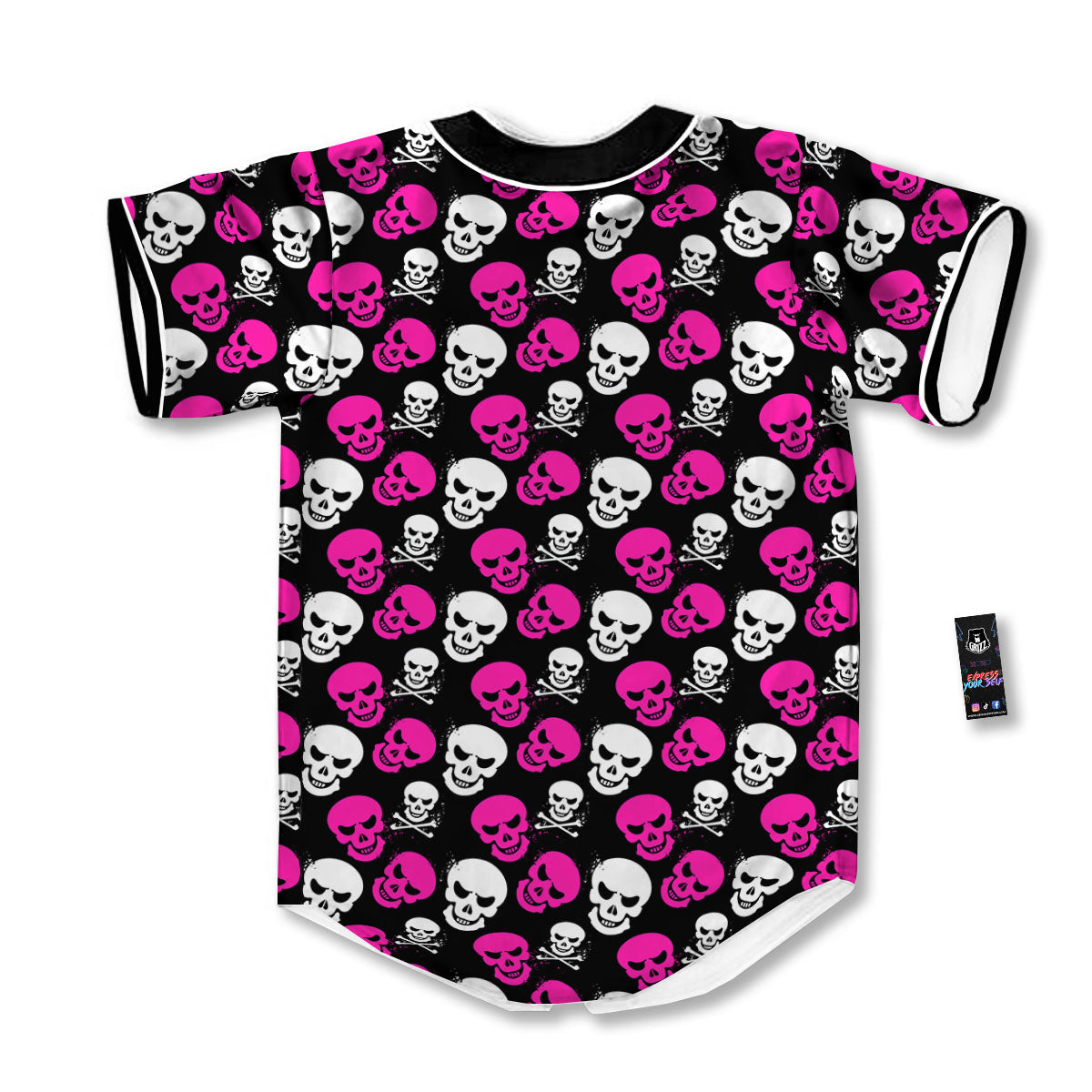 Skull Girly Emo Print Pattern Baseball Jersey-grizzshop