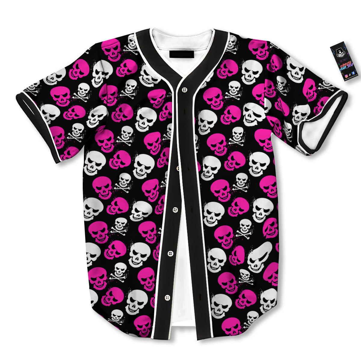 Skull Girly Emo Print Pattern Baseball Jersey-grizzshop