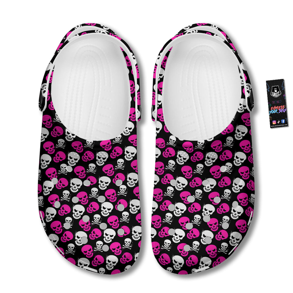 Skull Girly Emo Print Pattern Clog-grizzshop