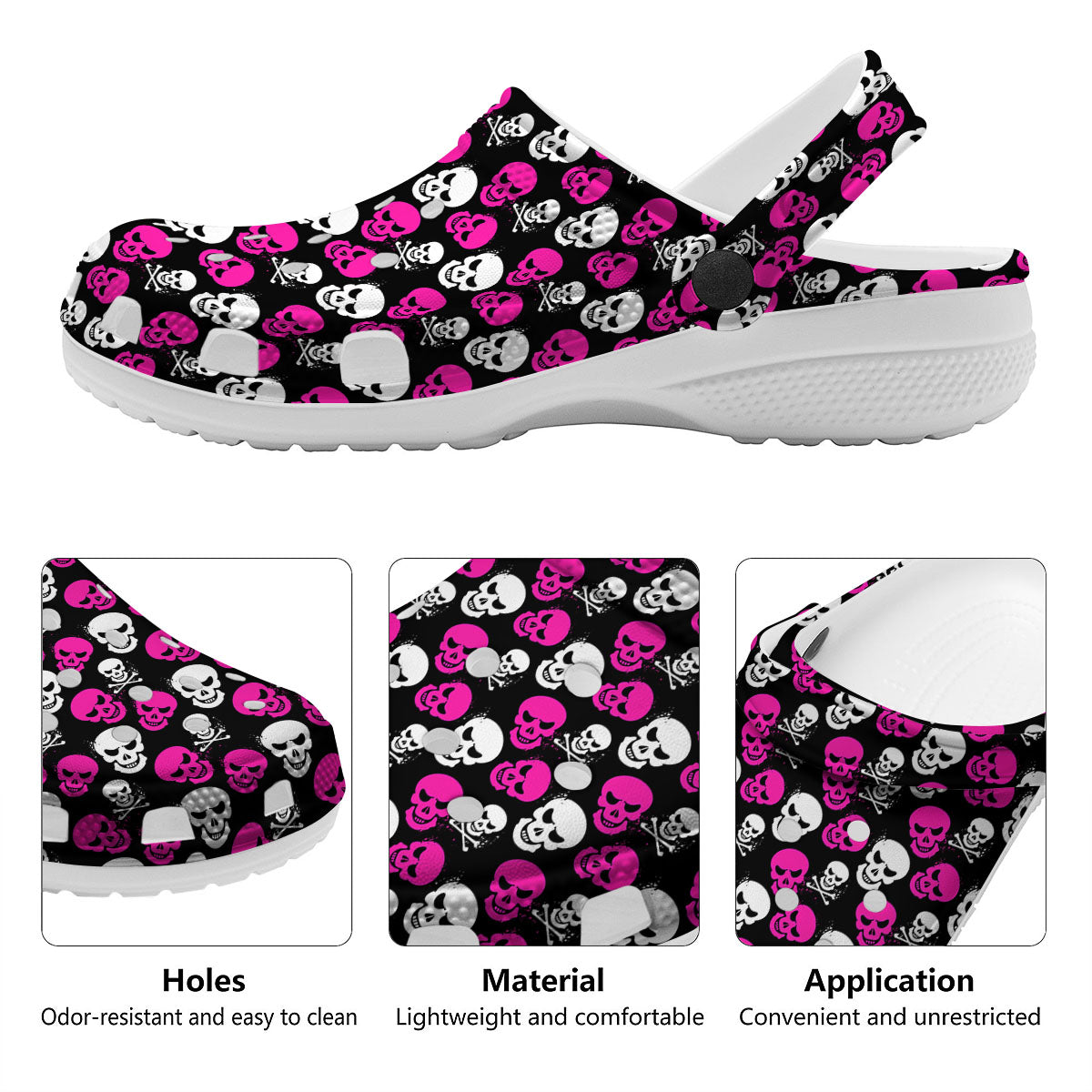 Skull Girly Emo Print Pattern Clog-grizzshop