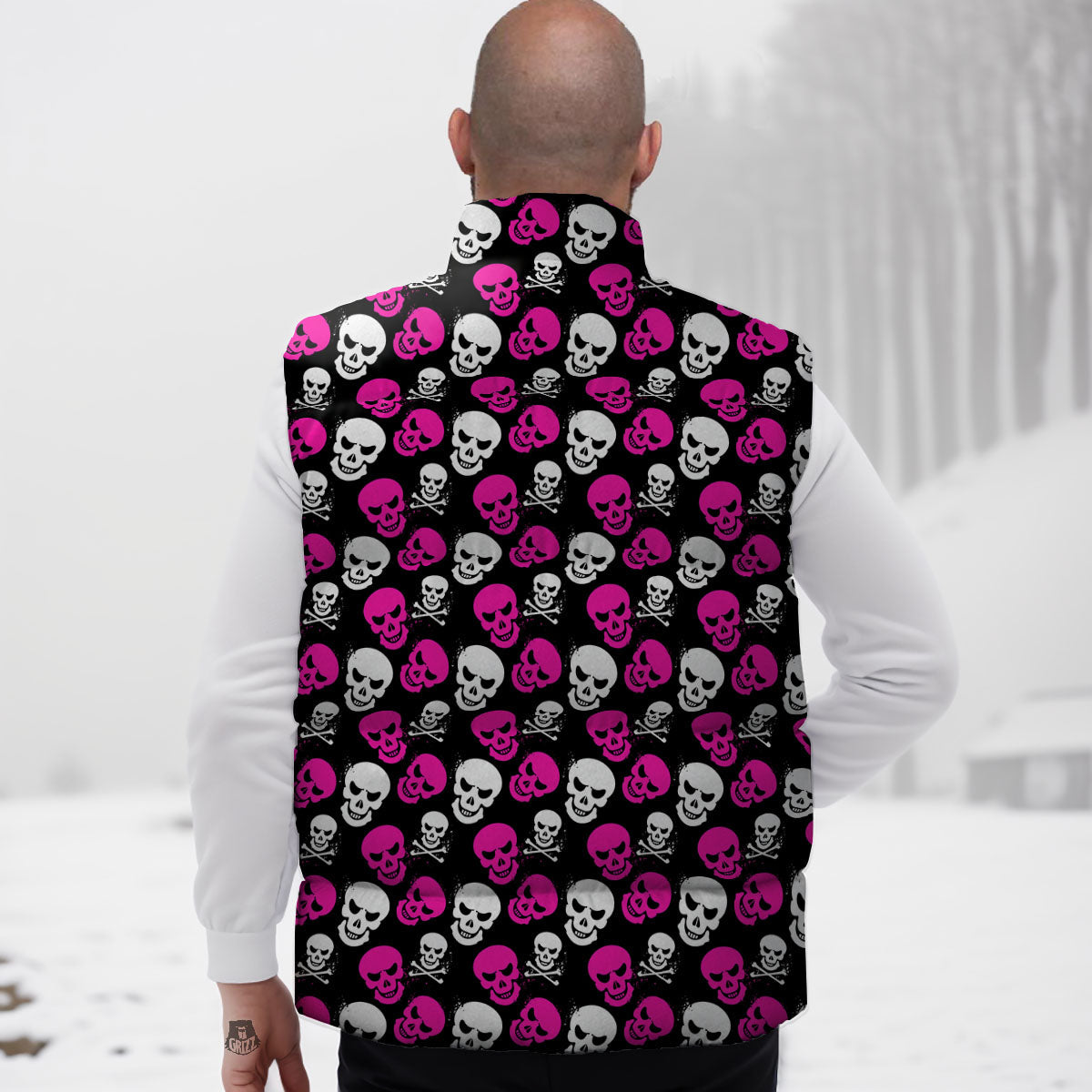Skull Girly Emo Print Pattern Down Vest-grizzshop