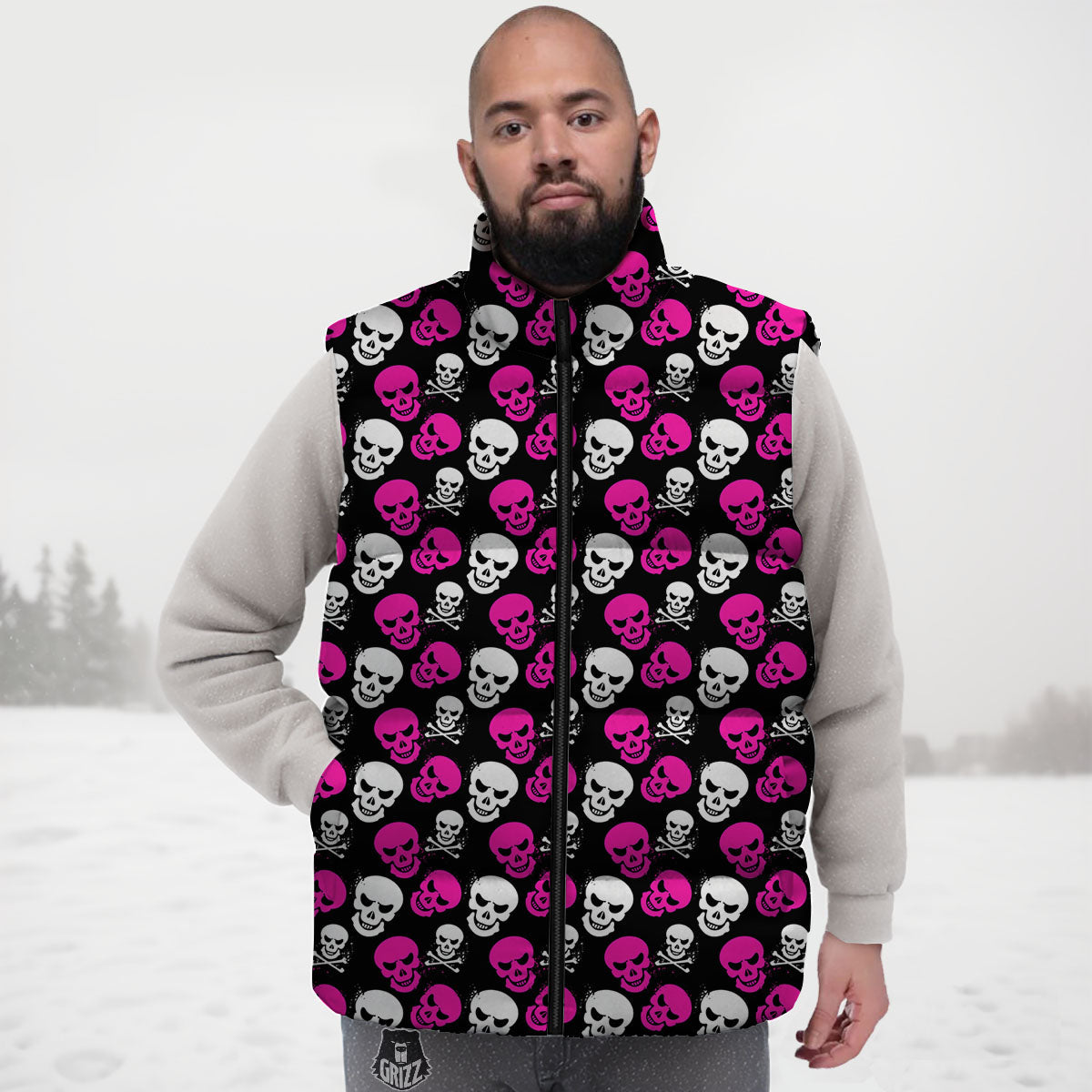 Skull Girly Emo Print Pattern Down Vest-grizzshop