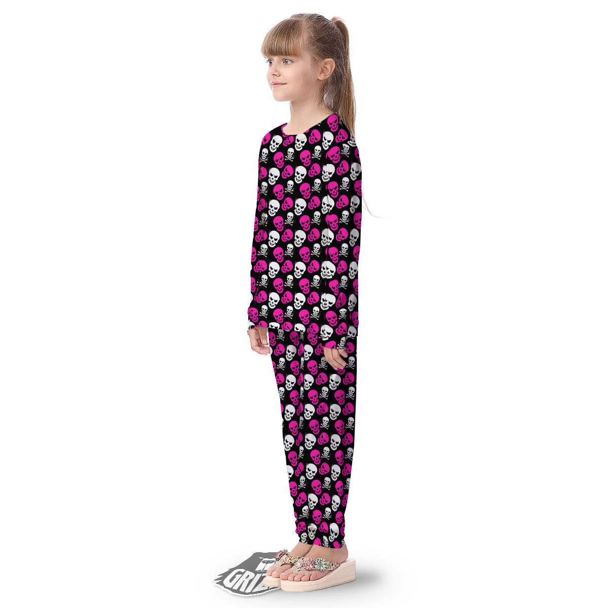 Skull Girly Emo Print Pattern Kid's Pajamas-grizzshop