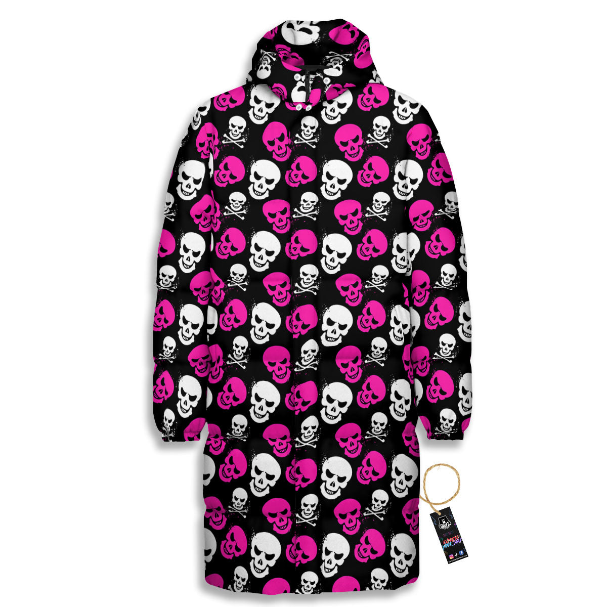 Skull Girly Emo Print Pattern Long Down Jacket-grizzshop
