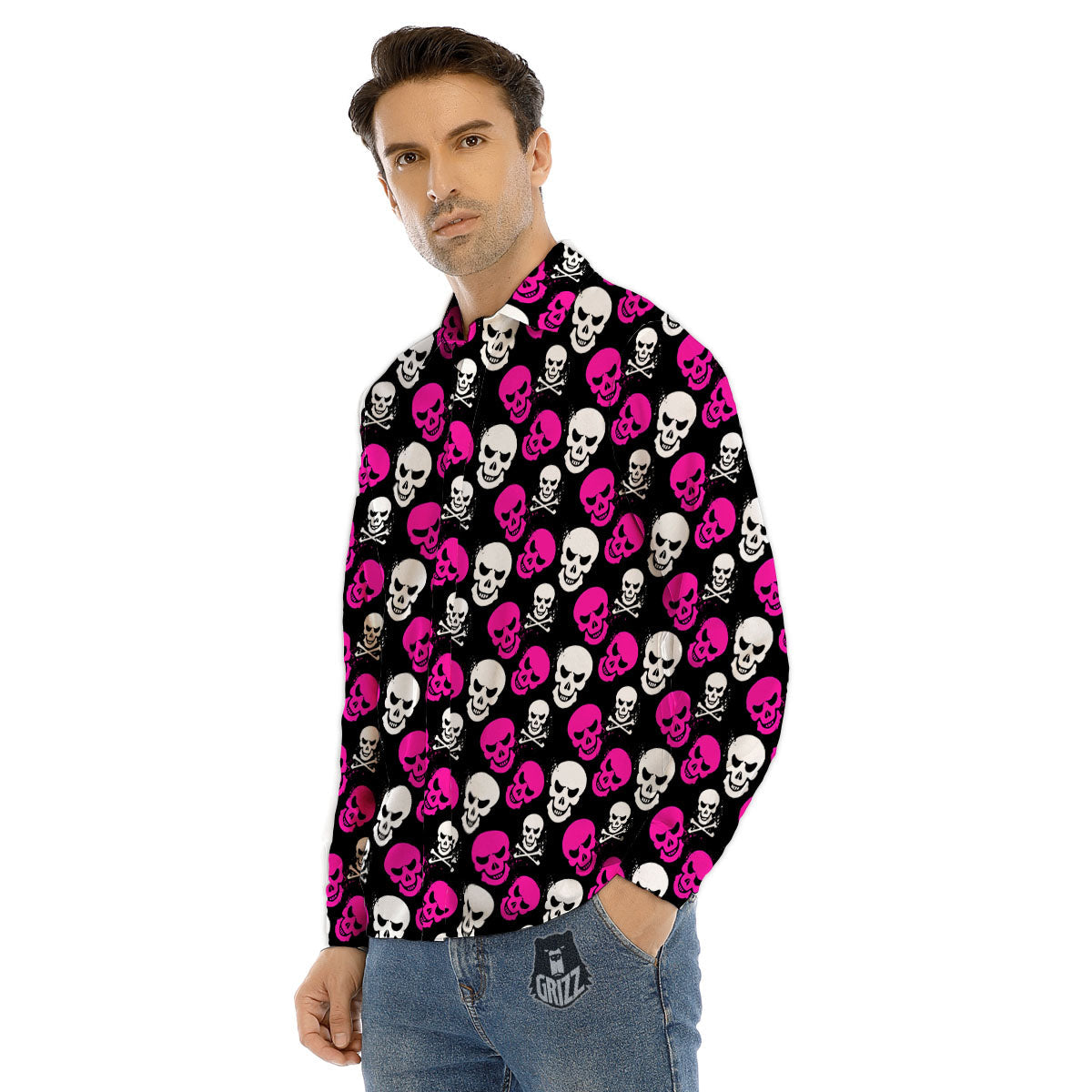 Skull Girly Emo Print Pattern Men's Dress Shirts-grizzshop