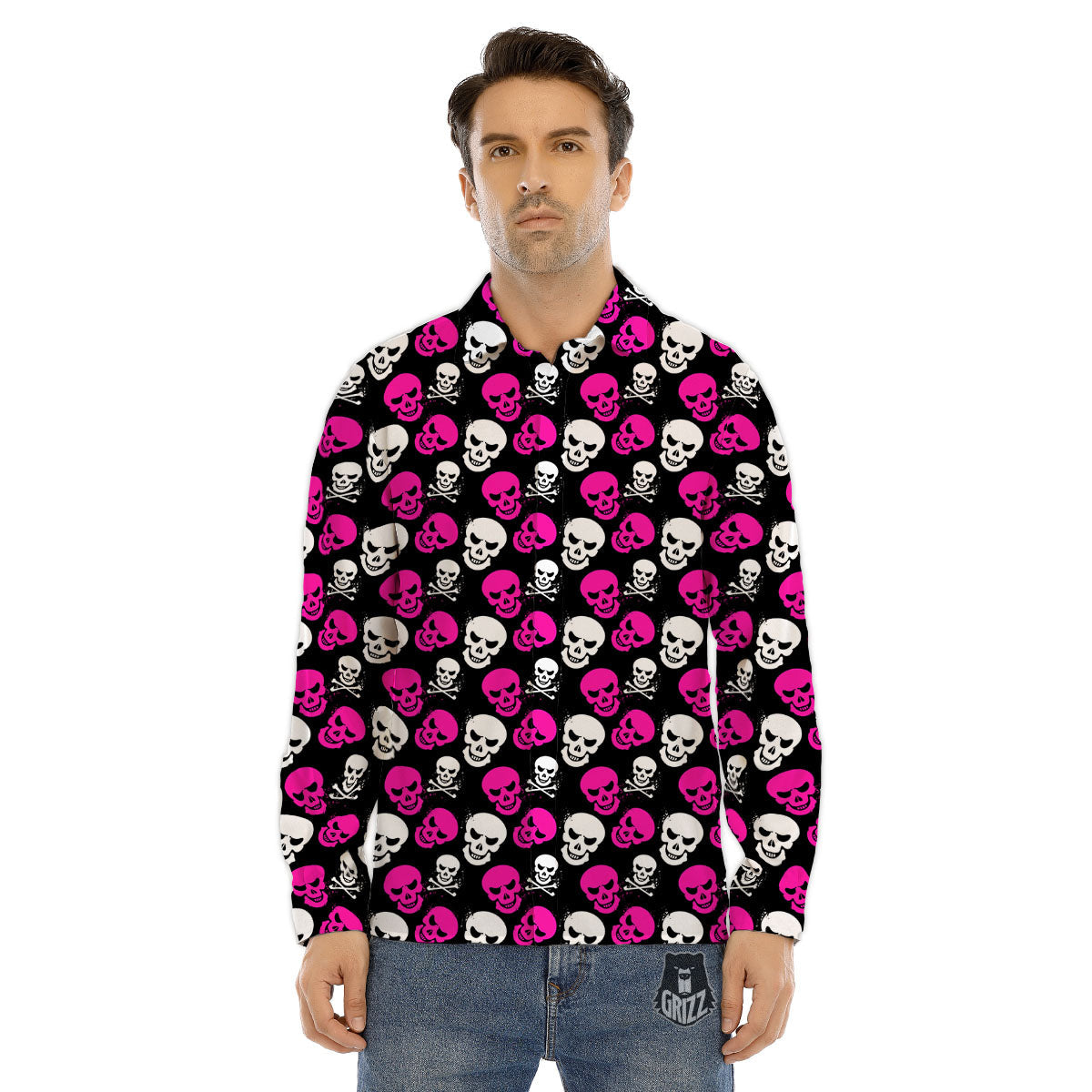 Skull Girly Emo Print Pattern Men's Dress Shirts-grizzshop