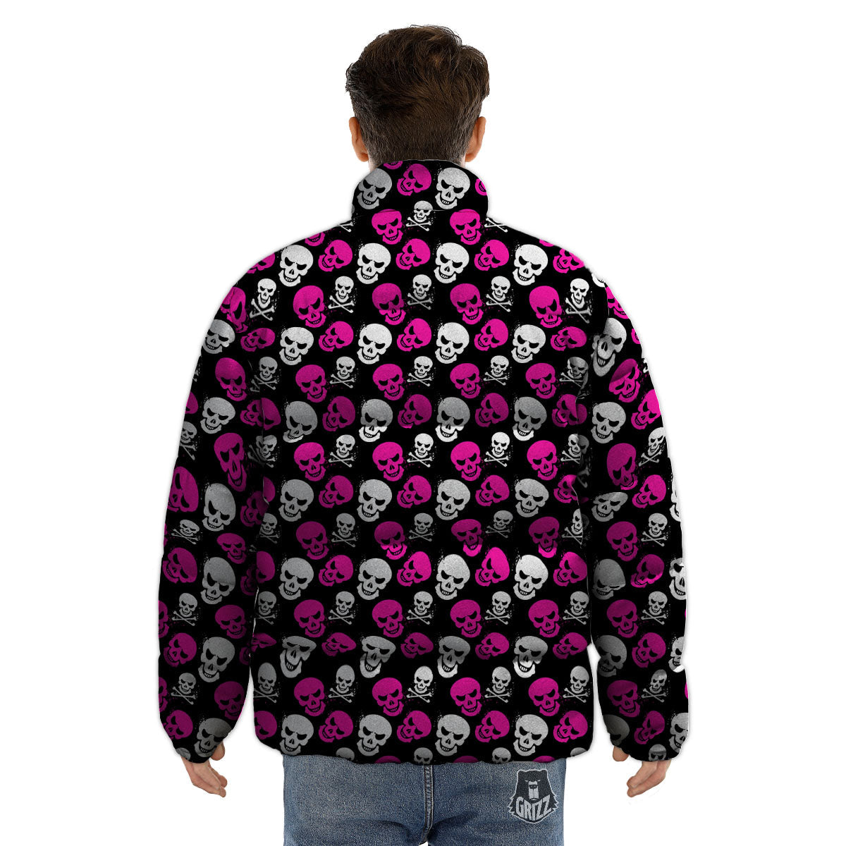 Skull Girly Emo Print Pattern Puffer Jacket-grizzshop