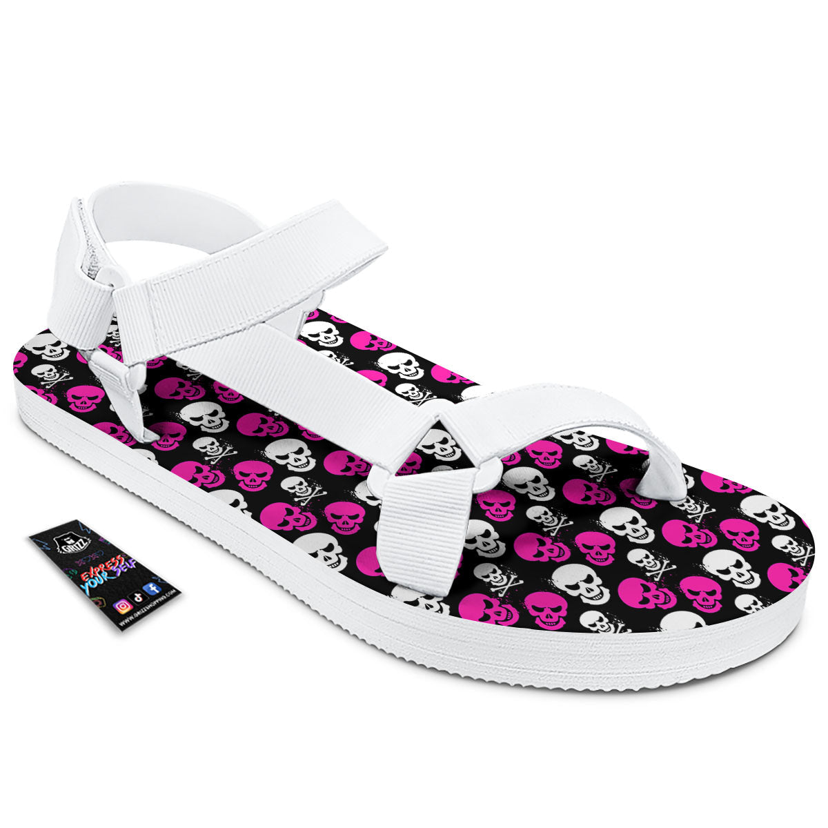 Skull Girly Emo Print Pattern White Open Toe Sandals-grizzshop
