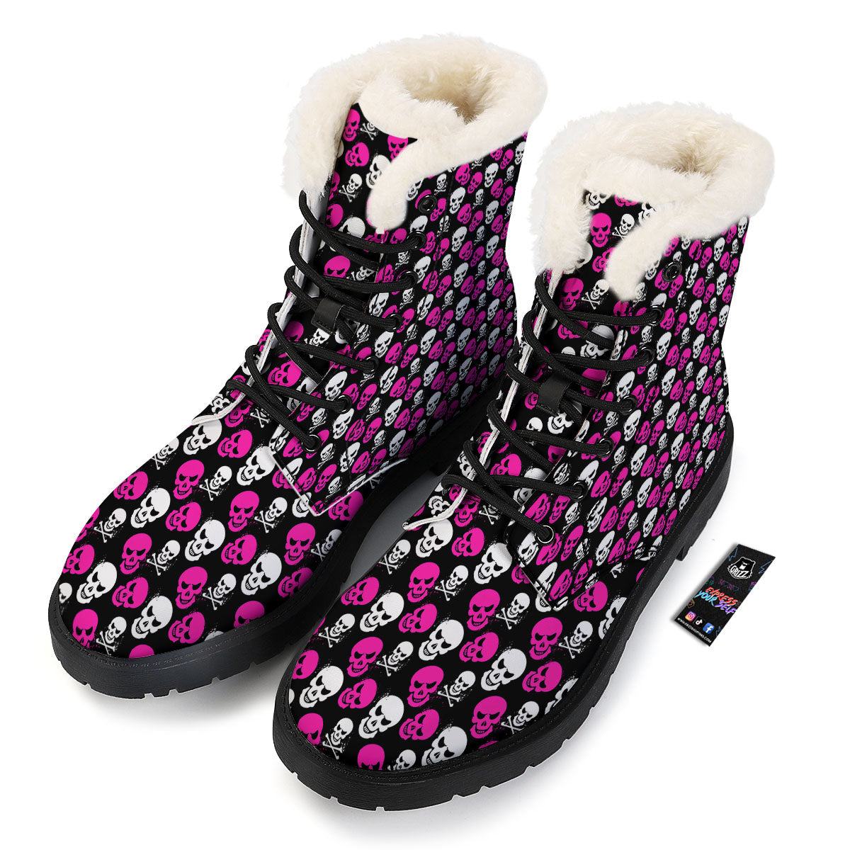 Skull Girly Emo Print Pattern Winter Boots-grizzshop