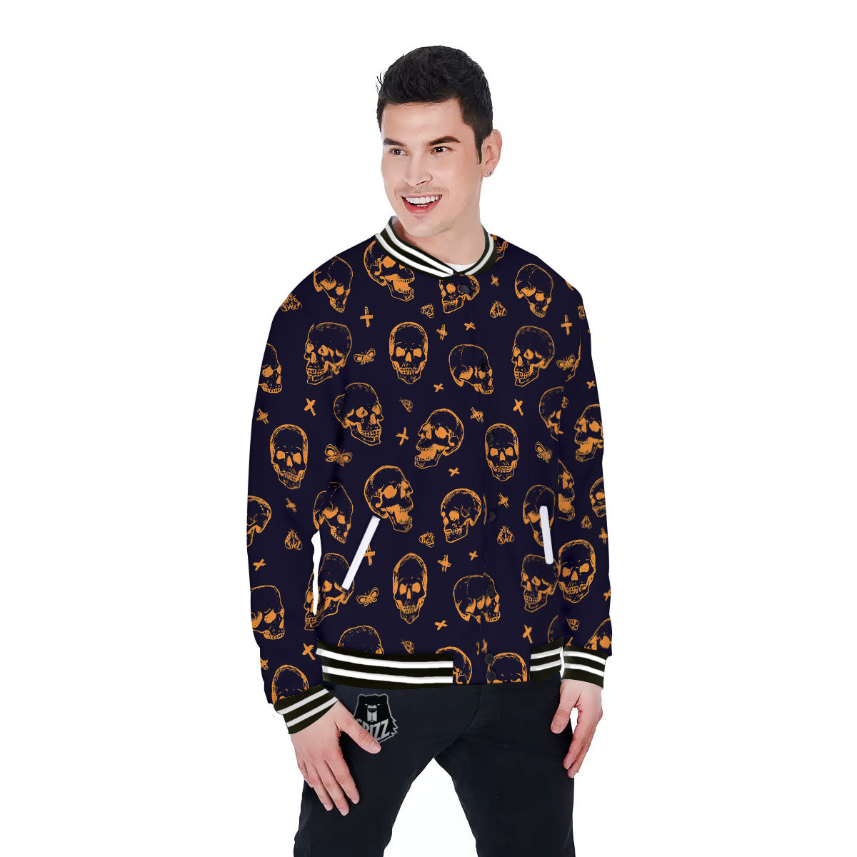 Skull Halloween Print Pattern Baseball Jacket-grizzshop