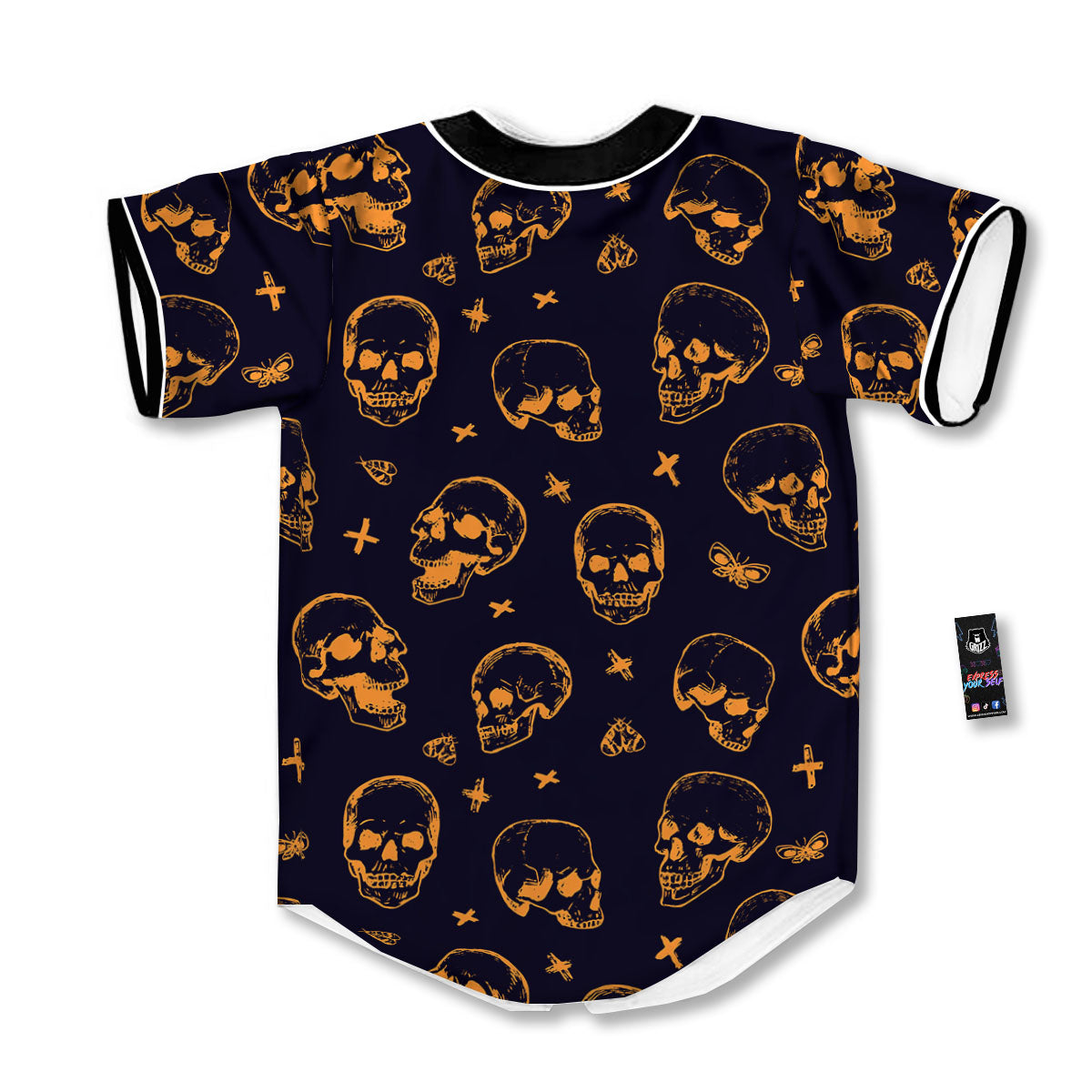 Skull Halloween Print Pattern Baseball Jersey-grizzshop