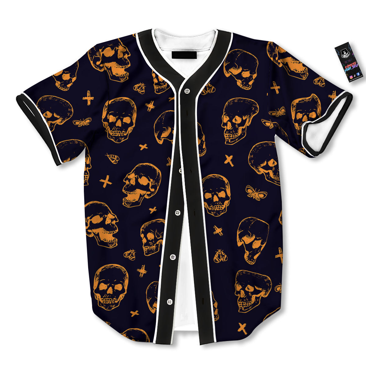 Skull Halloween Print Pattern Baseball Jersey-grizzshop
