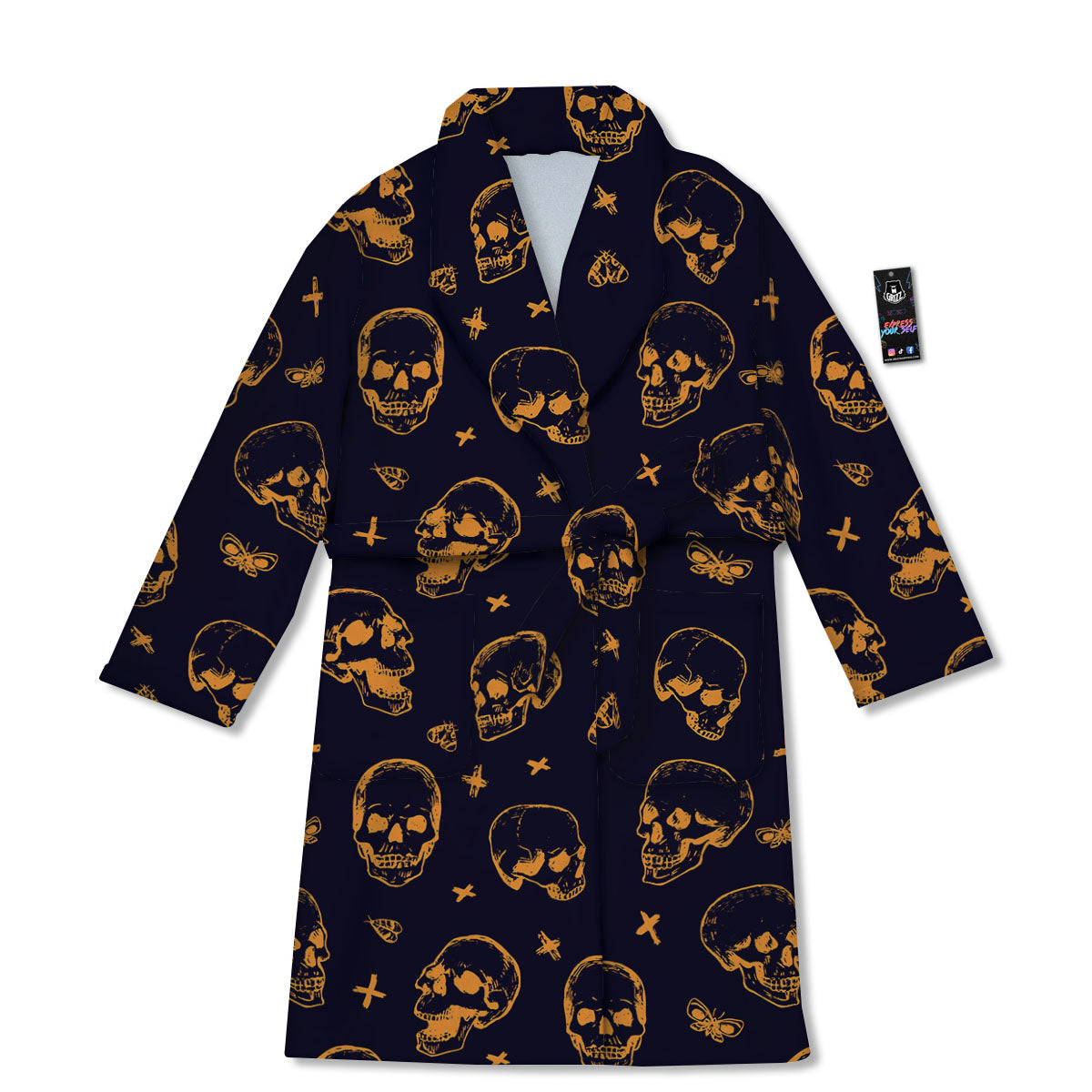 Skull Halloween Print Pattern Bathrobe-grizzshop