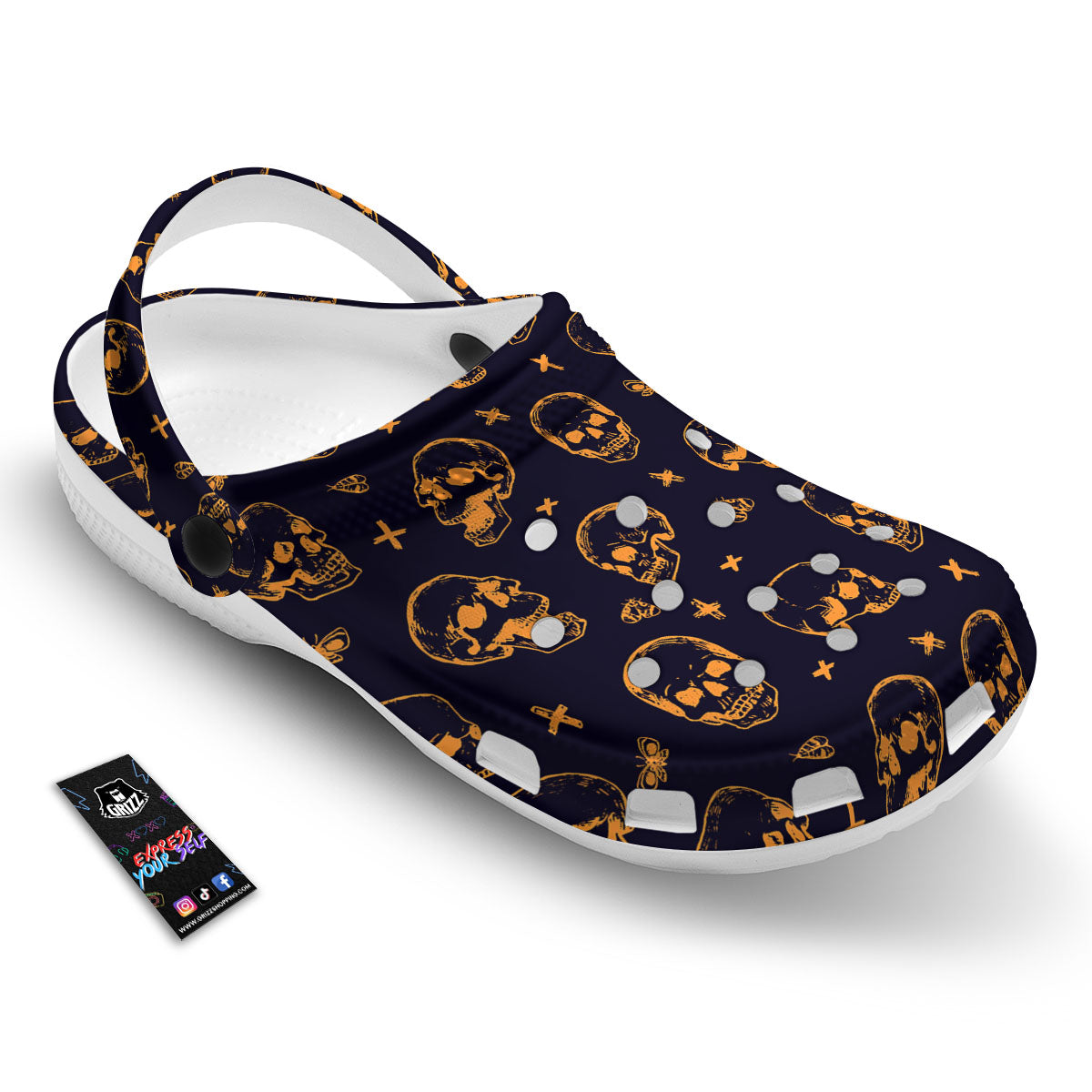 Skull Halloween Print Pattern Clog-grizzshop