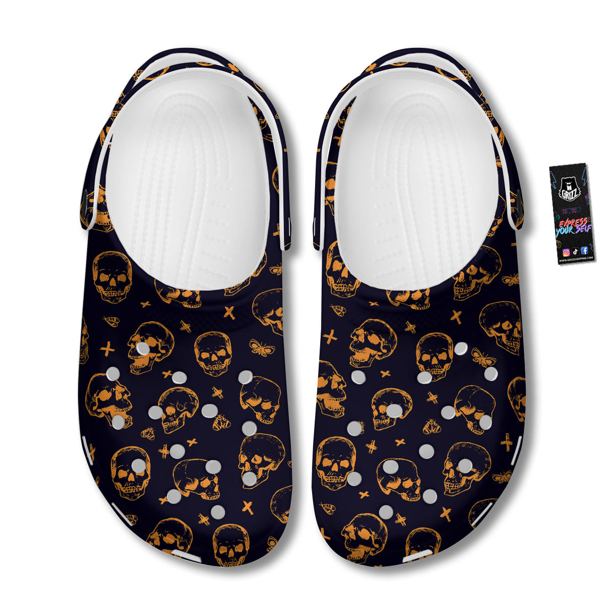 Skull Halloween Print Pattern Clog-grizzshop