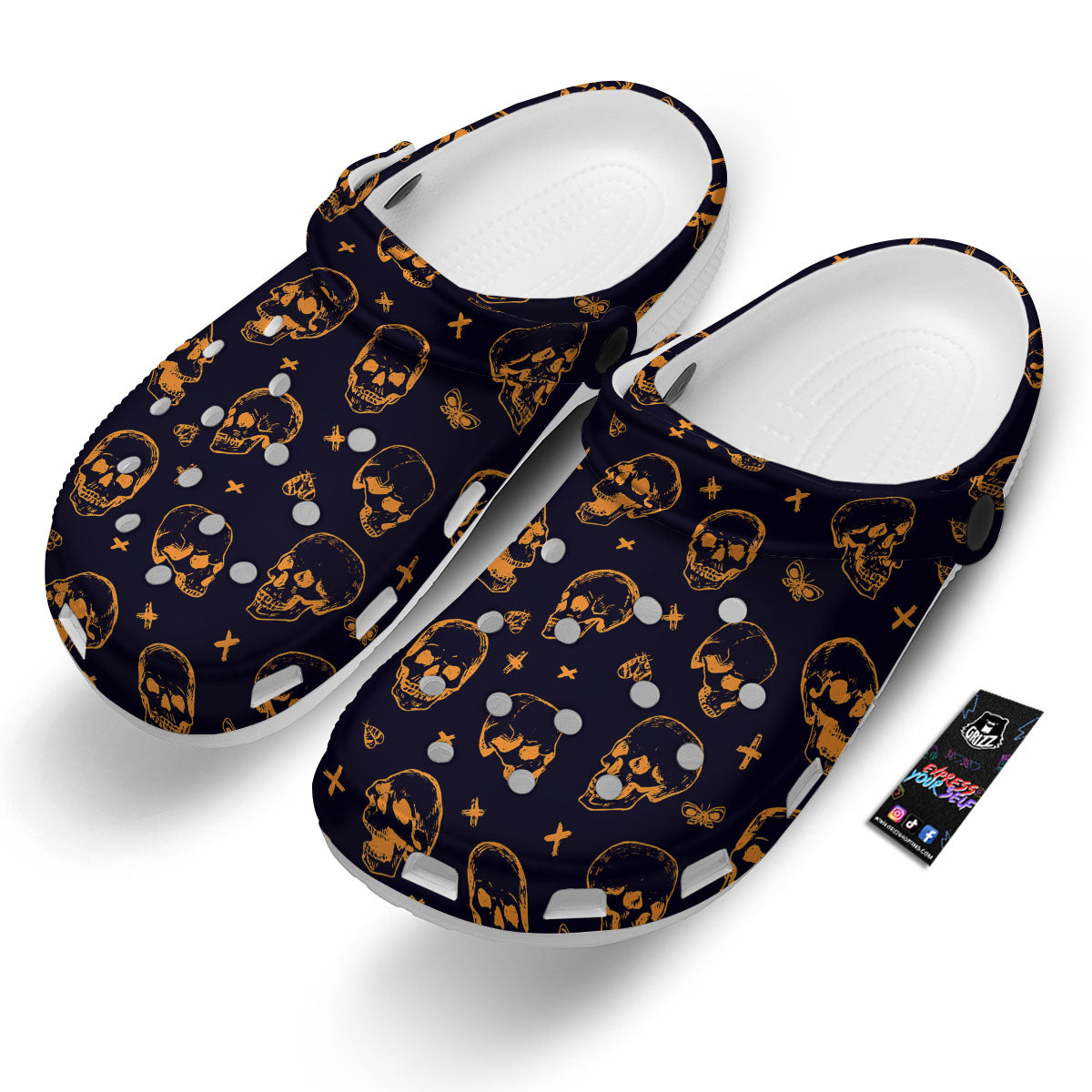 Skull Halloween Print Pattern Clog-grizzshop