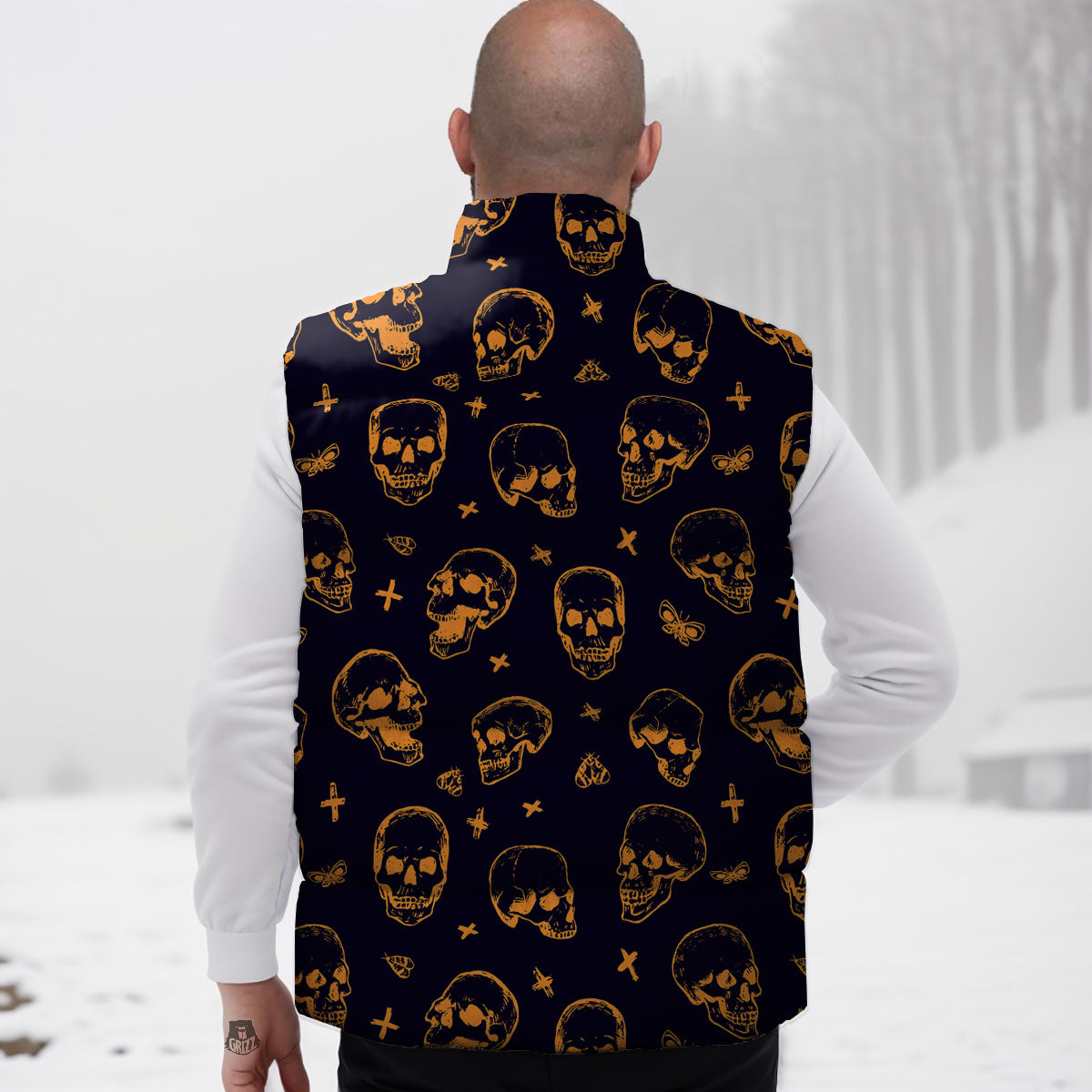 Skull Halloween Print Pattern Down Vest