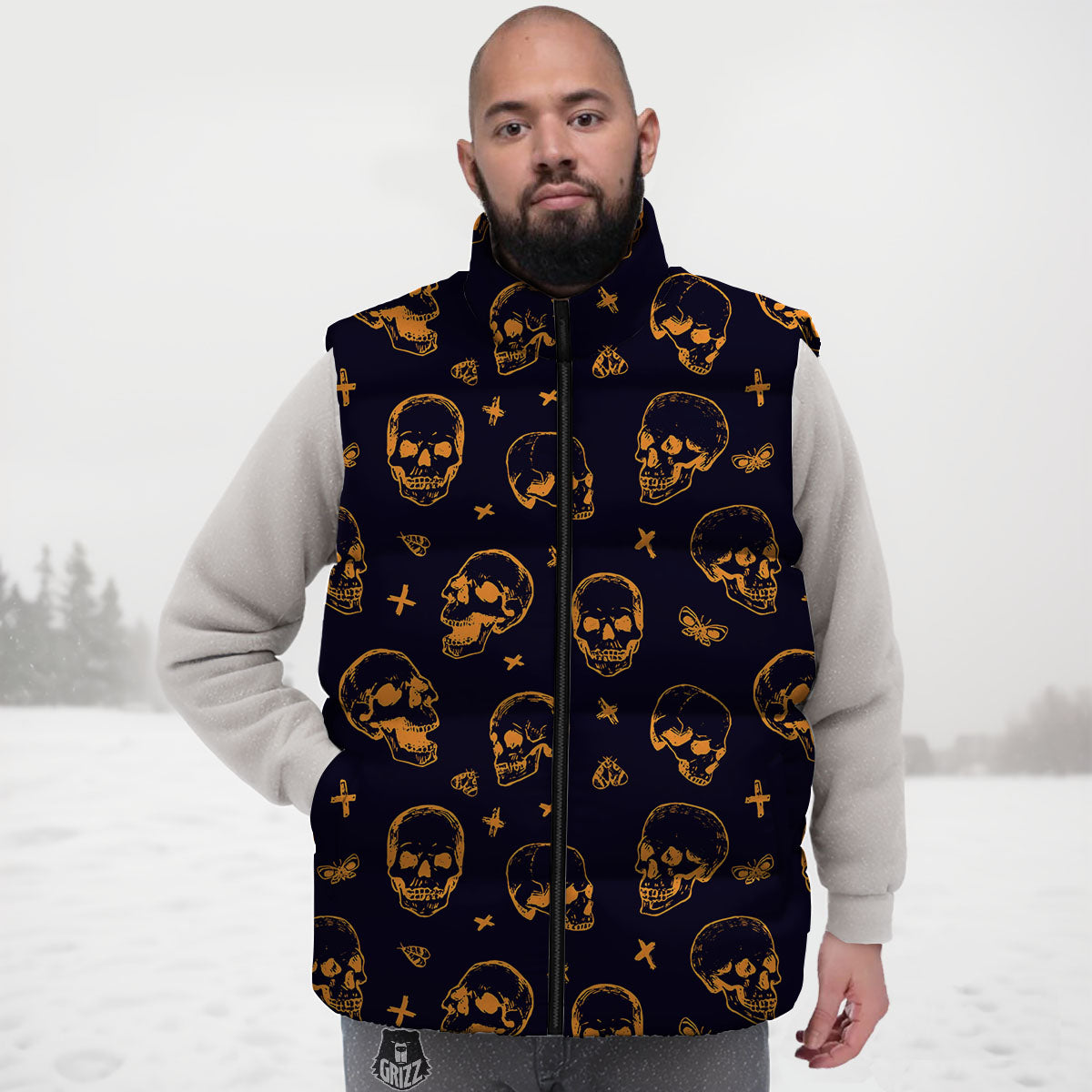 Skull Halloween Print Pattern Down Vest
