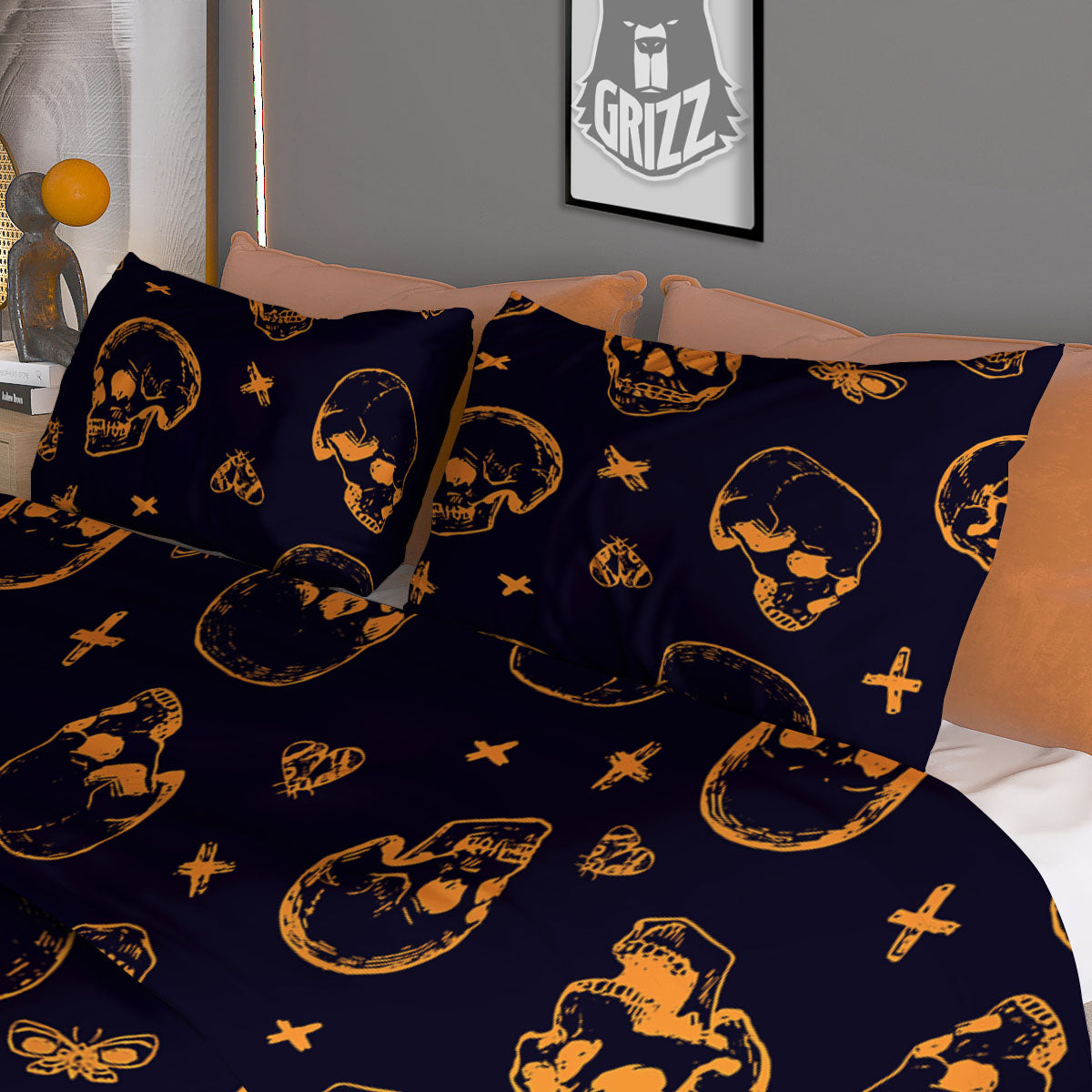 Skull Halloween Print Pattern Duvet Cover Bedding Set