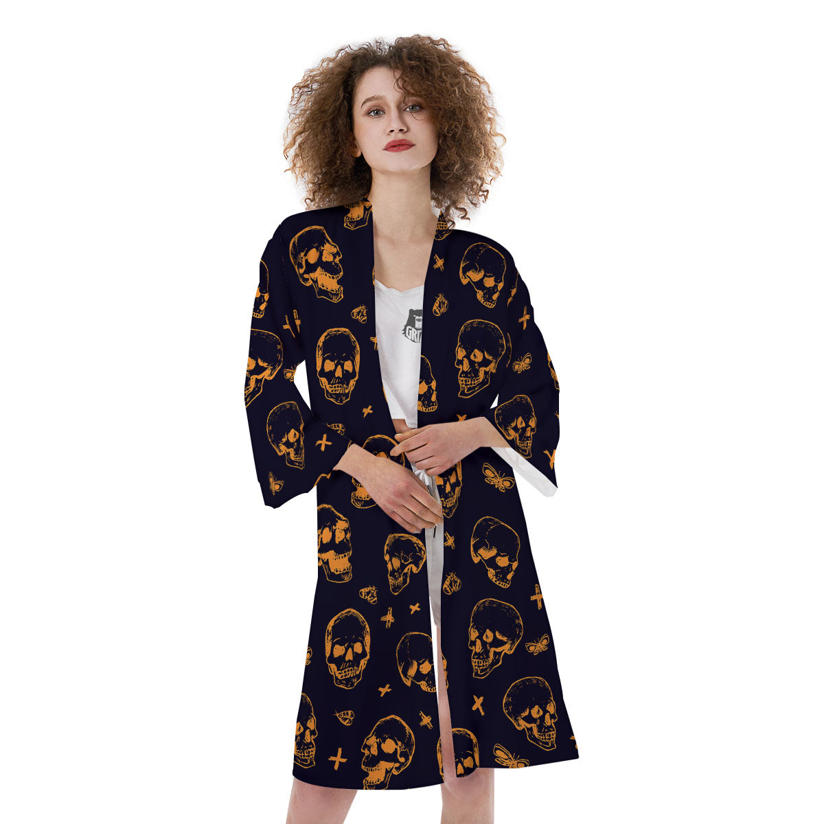 Skull Halloween Print Pattern Kimono-grizzshop