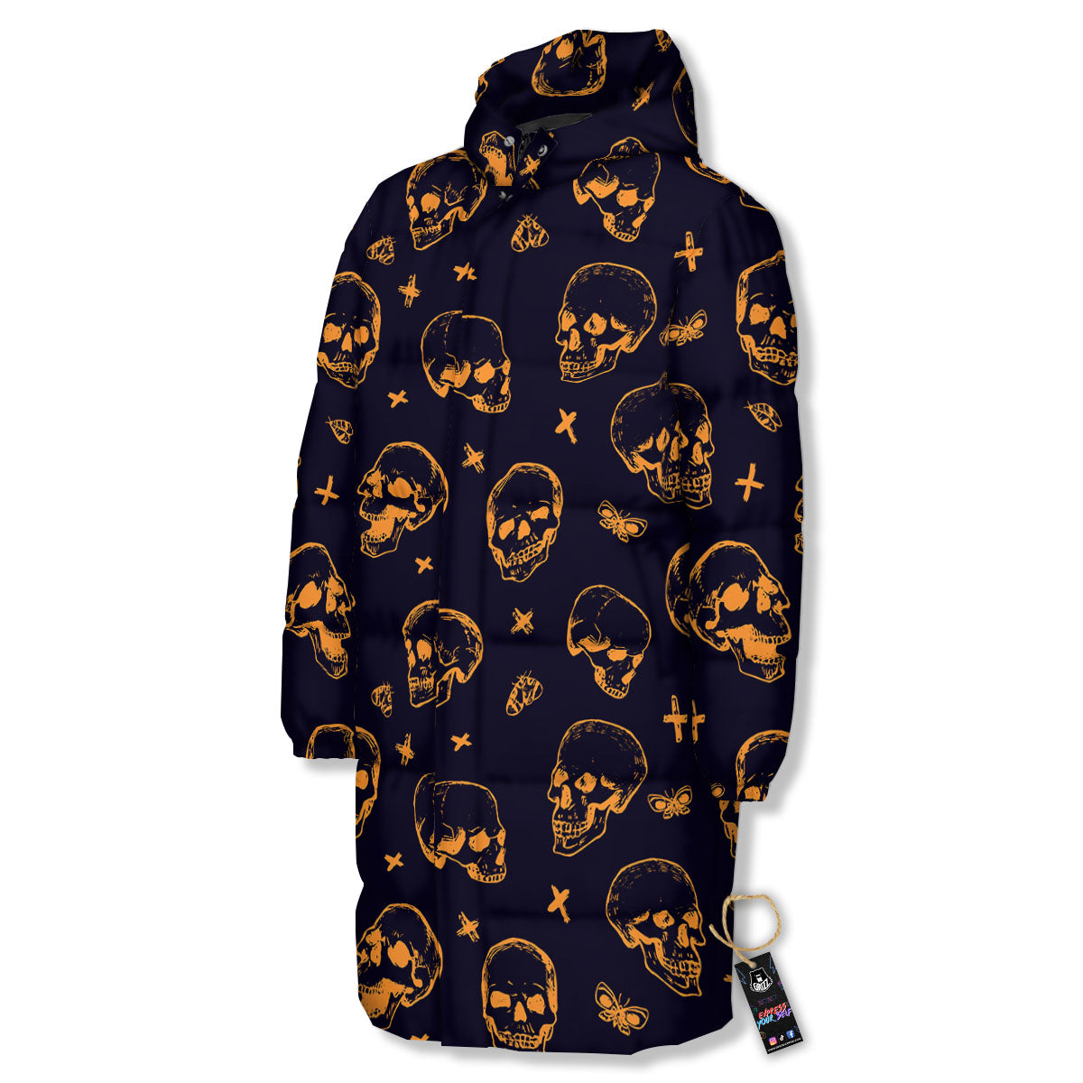 Skull Halloween Print Pattern Long Down Jacket-grizzshop