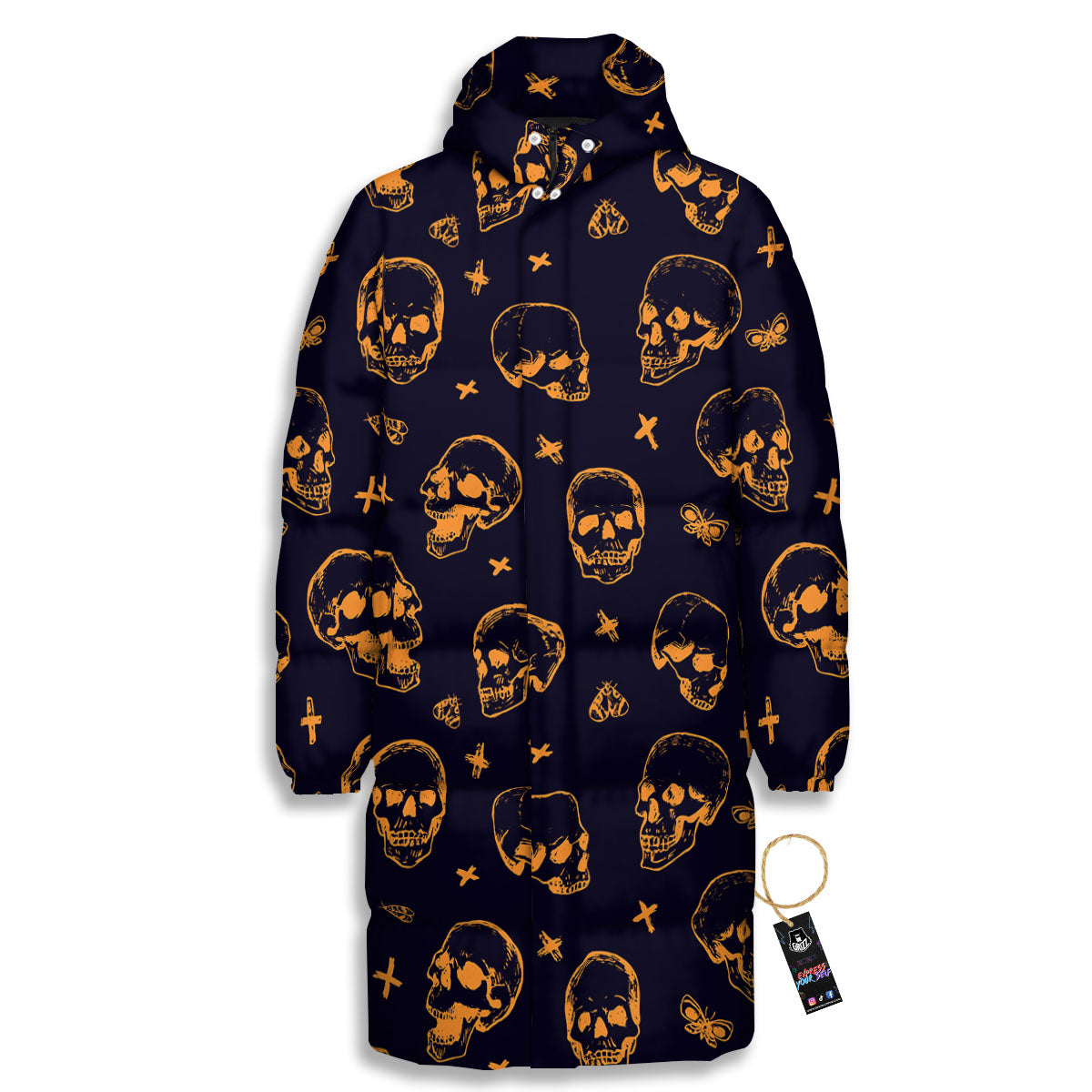 Skull Halloween Print Pattern Long Down Jacket-grizzshop