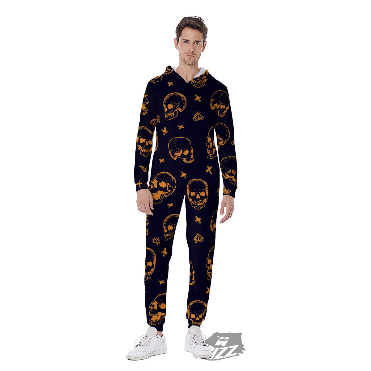 Skull Halloween Print Pattern Men's Jumpsuit-grizzshop