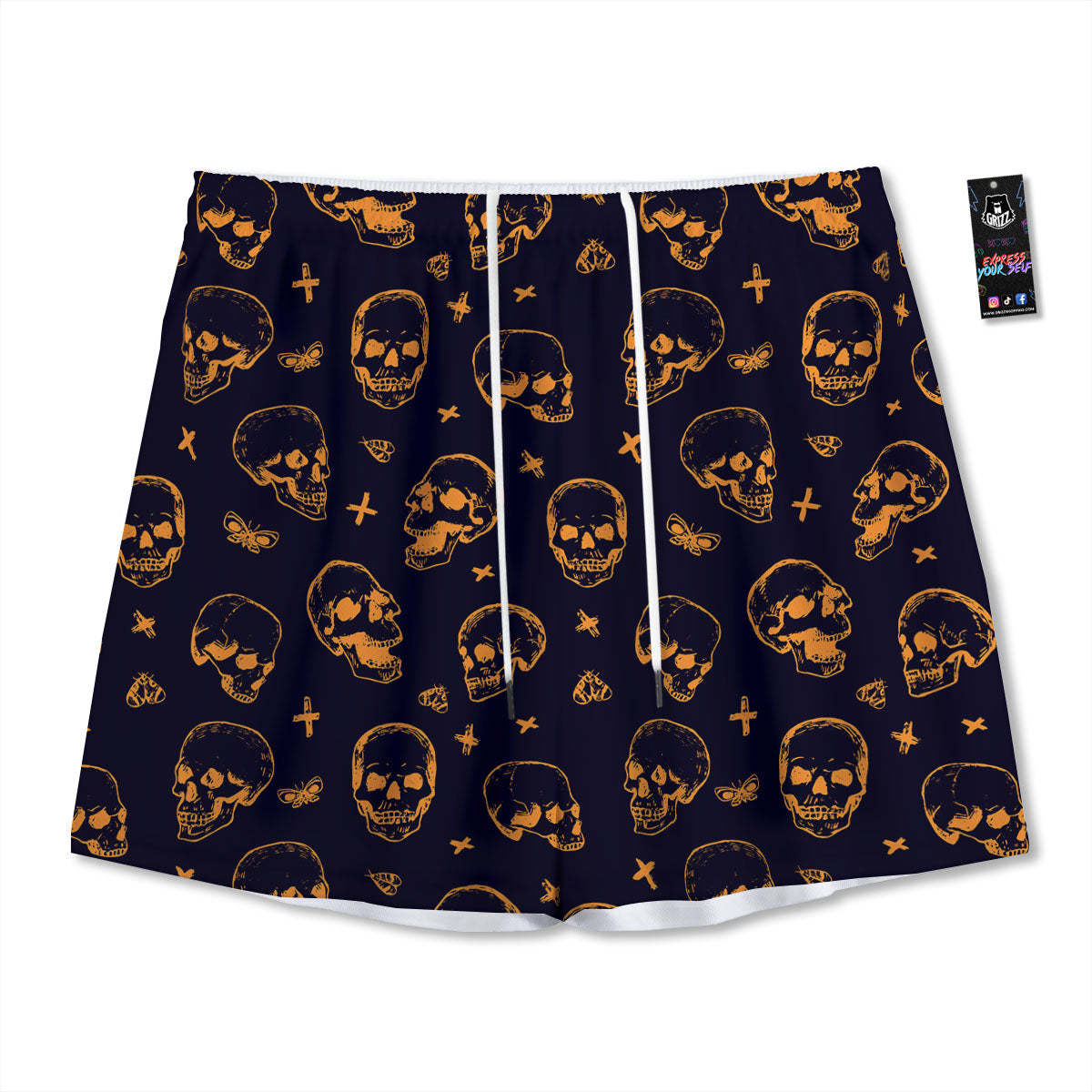 Skull Halloween Print Pattern Mesh Shorts