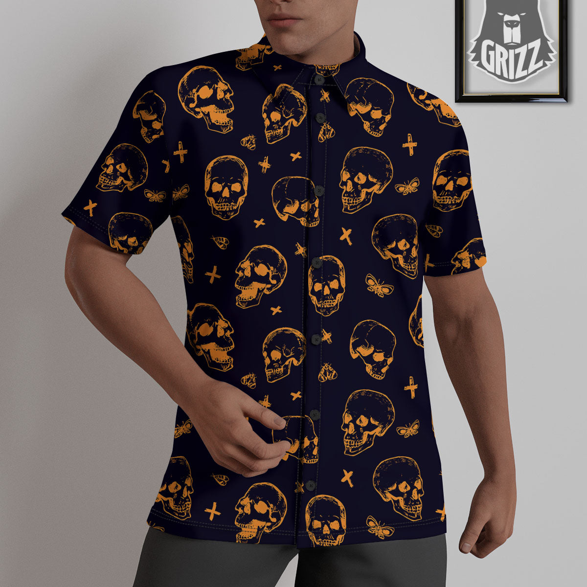 Skull Halloween Print Pattern Untucked Shirts-grizzshop