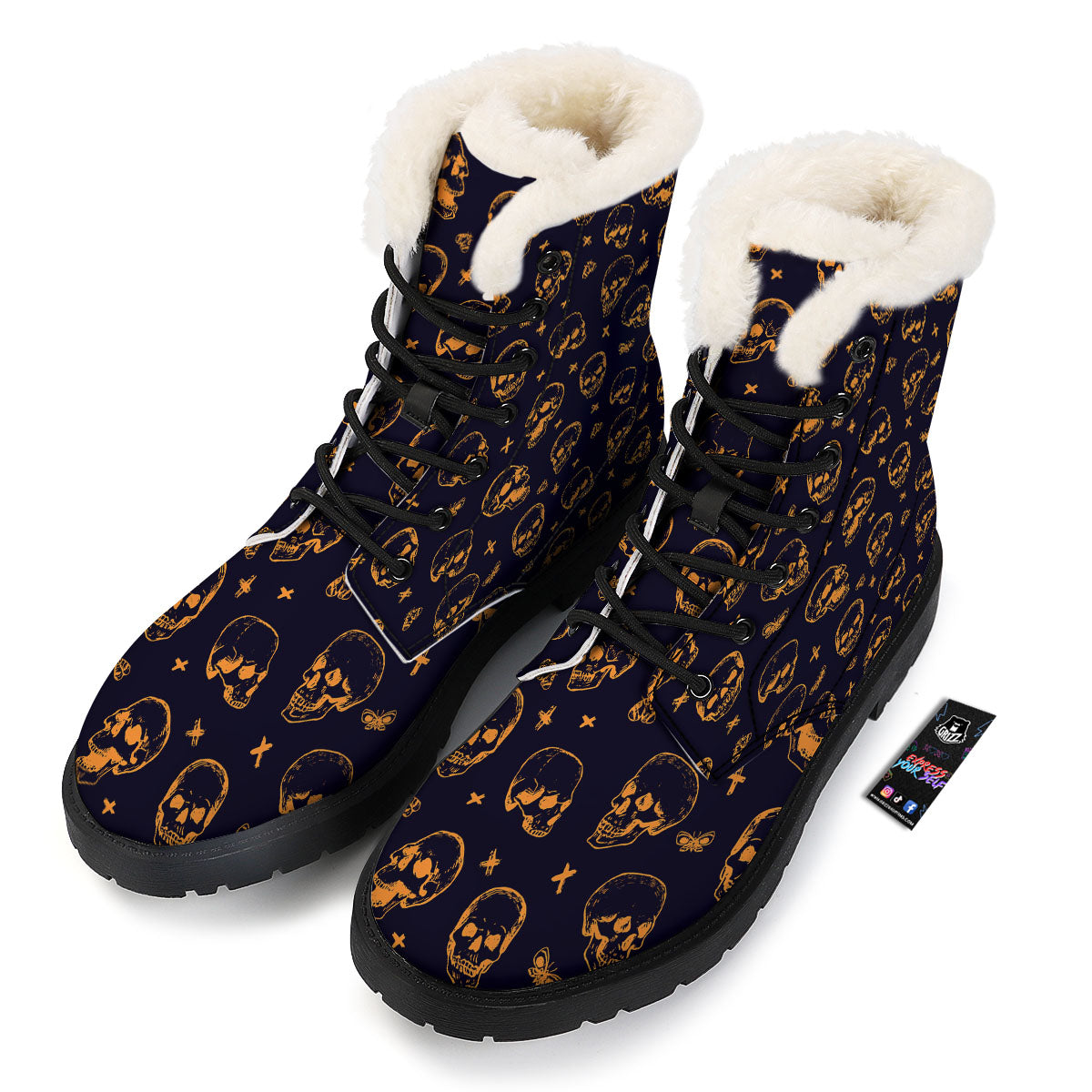 Skull Halloween Print Pattern Winter Boots-grizzshop